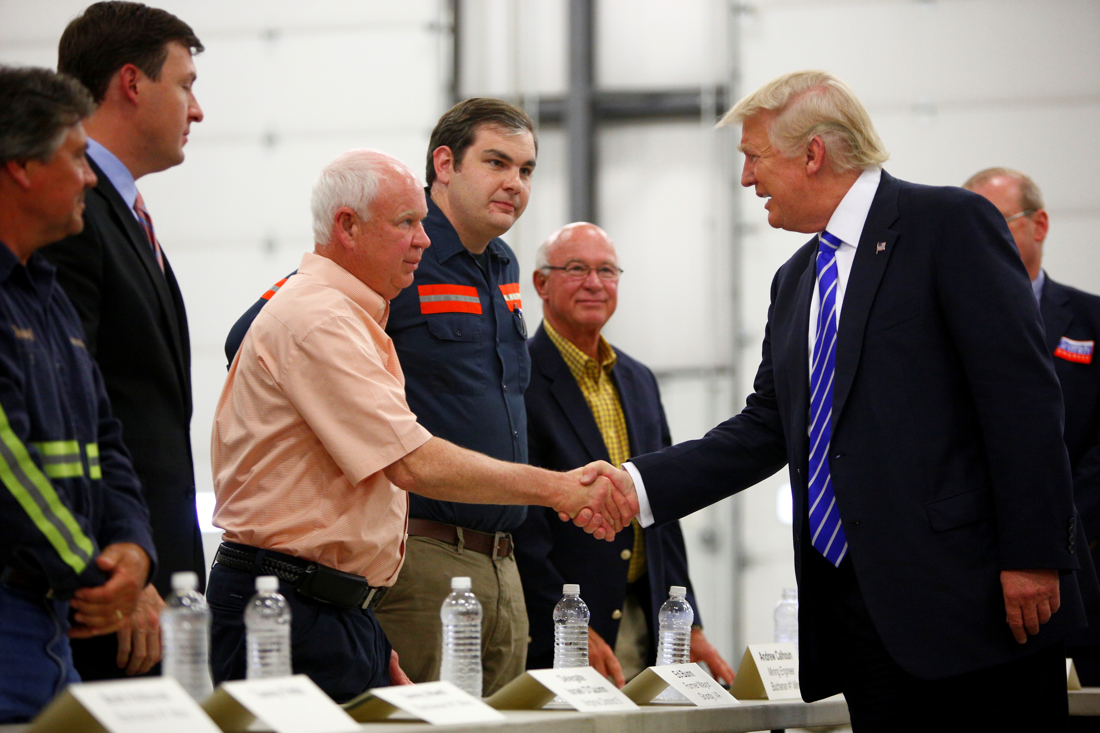 Republican U.S. presidential nominee Donald Trump attends a coal mining round table discussion at Fitzgerald Peterbilt in Glade Spring, Virginia