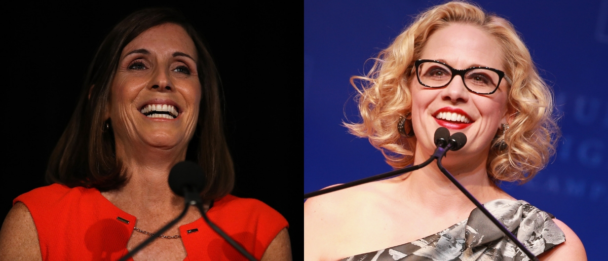 Reps. Martha McSally and Kyrsten Sinema will face off to represent Arizona in the Senate. SAUL LOEB/AFP/Getty Images and Rich Fury/Getty Images for Human Rights Campaign (HRC)