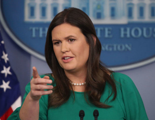 WASHINGTON, DC - OCTOBER 29: White House Press Secretary, Sarah Sanders speaks to the media during a briefing in the Brady Briefing Room at the White House on October 29, 2018 in Washington, DC. (Mark Wilson/Getty Images)