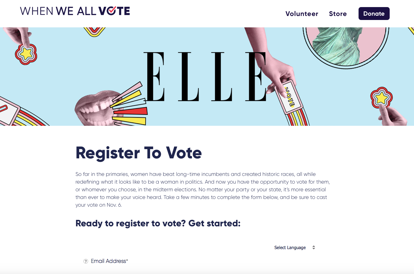 Elle Magazine Voter Registration (Screenshot: October 18, 2018)