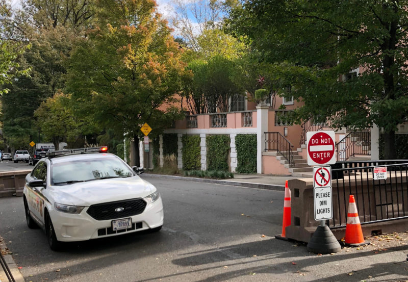 A U.S. Secret Service police vehicle is parked on the street leading to former President Barack Obama's home in the Kalorama neighborhood in Washington, October 24, 2018. REUTERS/Gershon Peaks