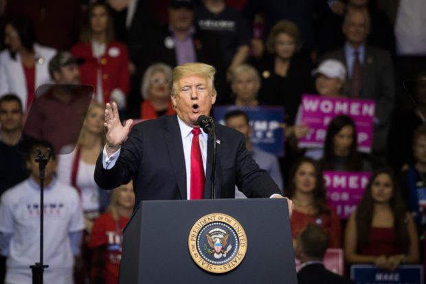 HOUSTON, TX - OCTOBER 22: U.S. President Donald Trump addresses the crowd during a rally in support of Sen. Ted Cruz (R-TX) on October 22, 2018 at the Toyota Center in Houston, Texas. (Loren Elliott/Getty Images)