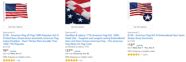 Amazon flag ads / Screenshot