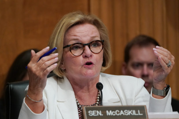 Senate Homeland Security and Governmental Affairs Committee ranking member Claire McCaskill (D-MO) questions Department of Homeland Security Secretary Kirstjen Nielsen. Washington, DC, U.S., May 15, 2018. REUTERS/Erin Schaff