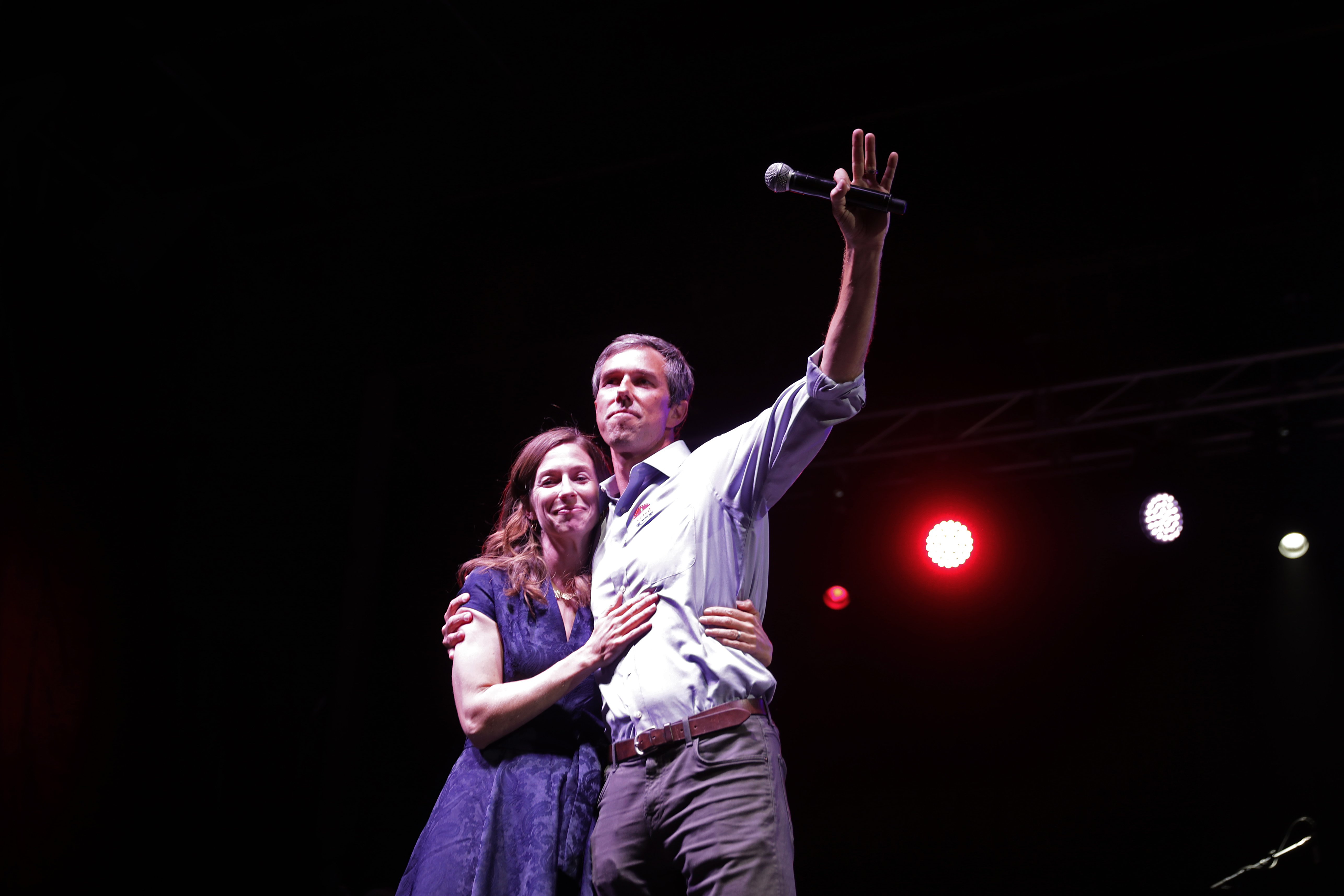 U.S. Senate candidate Rep. Beto O'Rourke (D-TX) and his wife Amy Sanders says goodbye to supporters while addressing a 'thank you' party on Election Day at Southwest University Park November 06, 2018 in El Paso, Texas. O'Rourke lost to incumbent Sen. Ted Cruz (R-TX). (Chip Somodevilla/Getty Images)