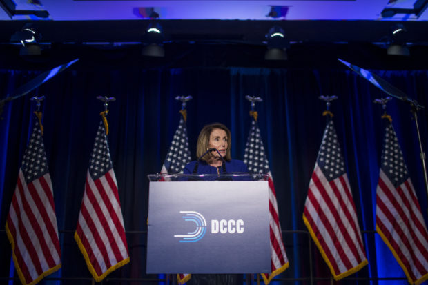 WASHINGTON, DC - NOVEMBER 06: House Minority Leader Nancy Pelosi speaks during a DCCC election watch party at the Hyatt Regency on November 6, 2018 in Washington, DC. Today millions of Americans headed to the polls to vote in the midterm elections that will decide what party will control the House of Representatives and the U.S. Senate. (Photo by Zach Gibson/Getty Images)