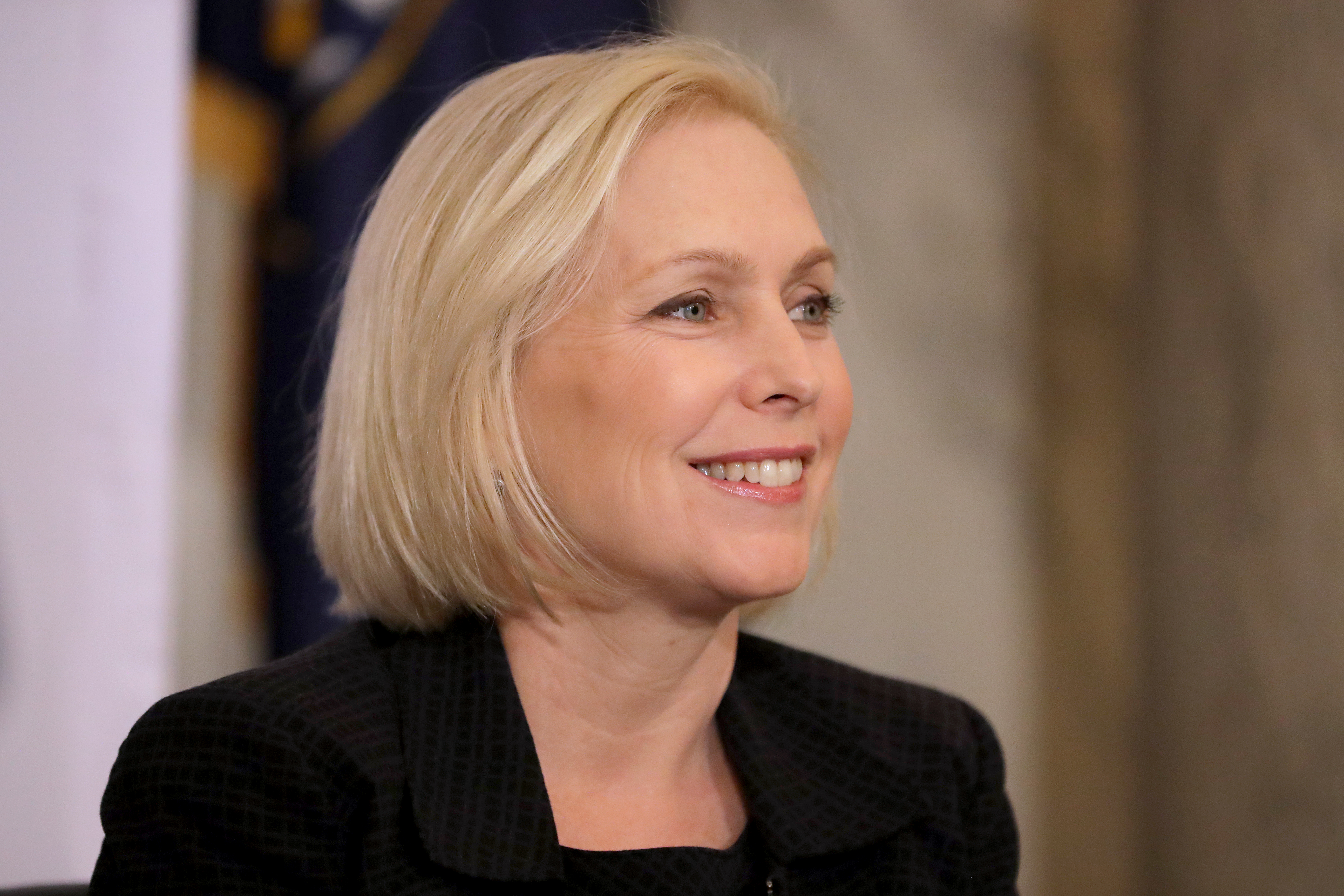 WASHINGTON, DC - NOVEMBER 14: Sen. Kirsten Gillibrand (D-NY) attends a post-midterm election meeting of Rev. Al Sharpton's National Action Network in the Kennedy Caucus Room at the Russell Senate Office Building on Capitol Hill November 14, 2018 in Washington, DC.(Chip Somodevilla/Getty Images)