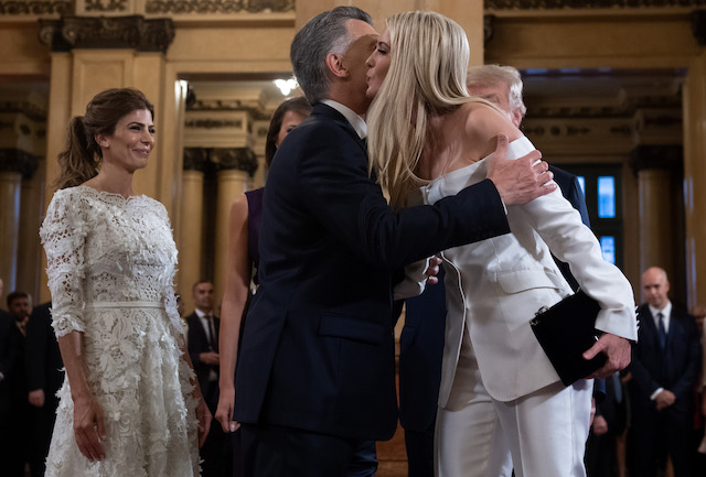 Argentina's President Mauricio Macri (C) greets US President daughter and White House adviser Ivanka Trump (R), prior to a gala at the Colon Theater in Buenos Aires, on November 30, 2018 in the sidelines of the G20 Leader's Summit. (Photo credit: SAUL LOEB/AFP/Getty Images)