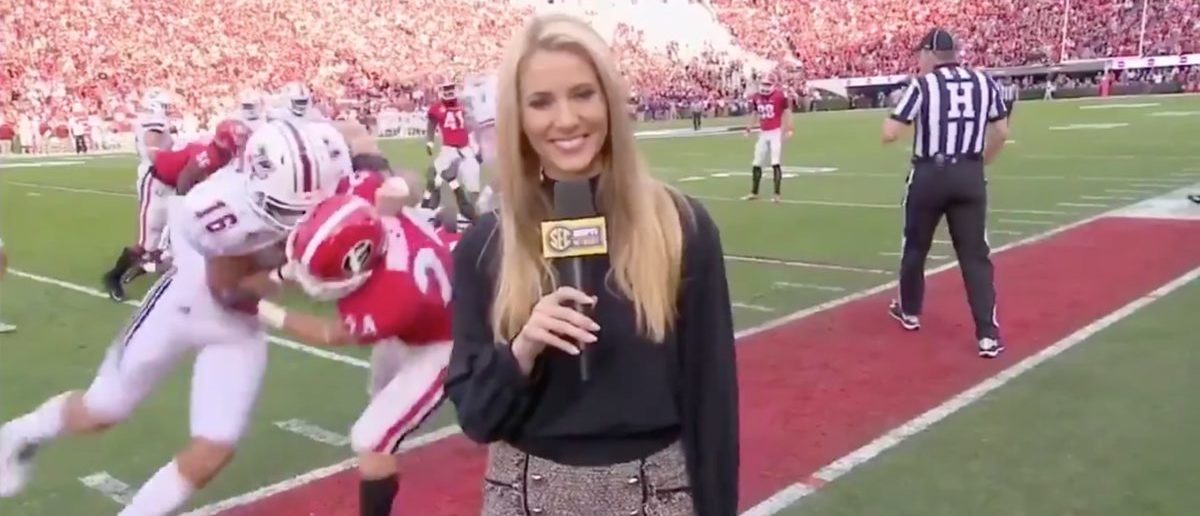 Espn Sideline Reporter Gets Jacked Up By Two Players The Video Is