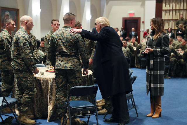 U.S. President Donald Trump and first lady Melania Trump visit U.S. Marines at the Marine Corps Barracks in Washington, U.S. November 15, 2018. REUTERS/Jonathan Ernst