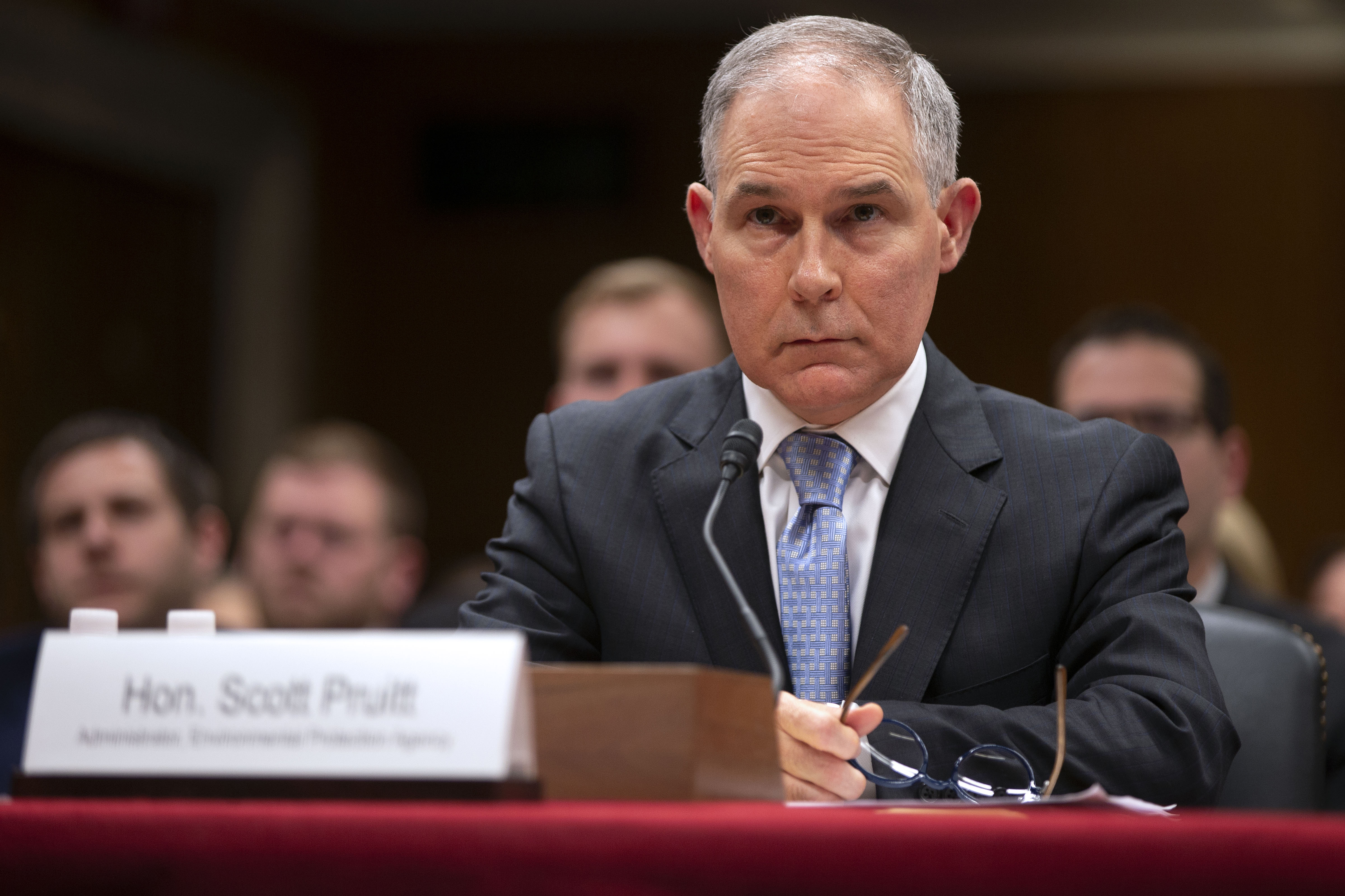 EPA Administrator Pruitt testifies before a Senate Appropriations Subcommittee hearing on the proposed budget for the Environmental Protection Agency on Capitol Hill in Washington