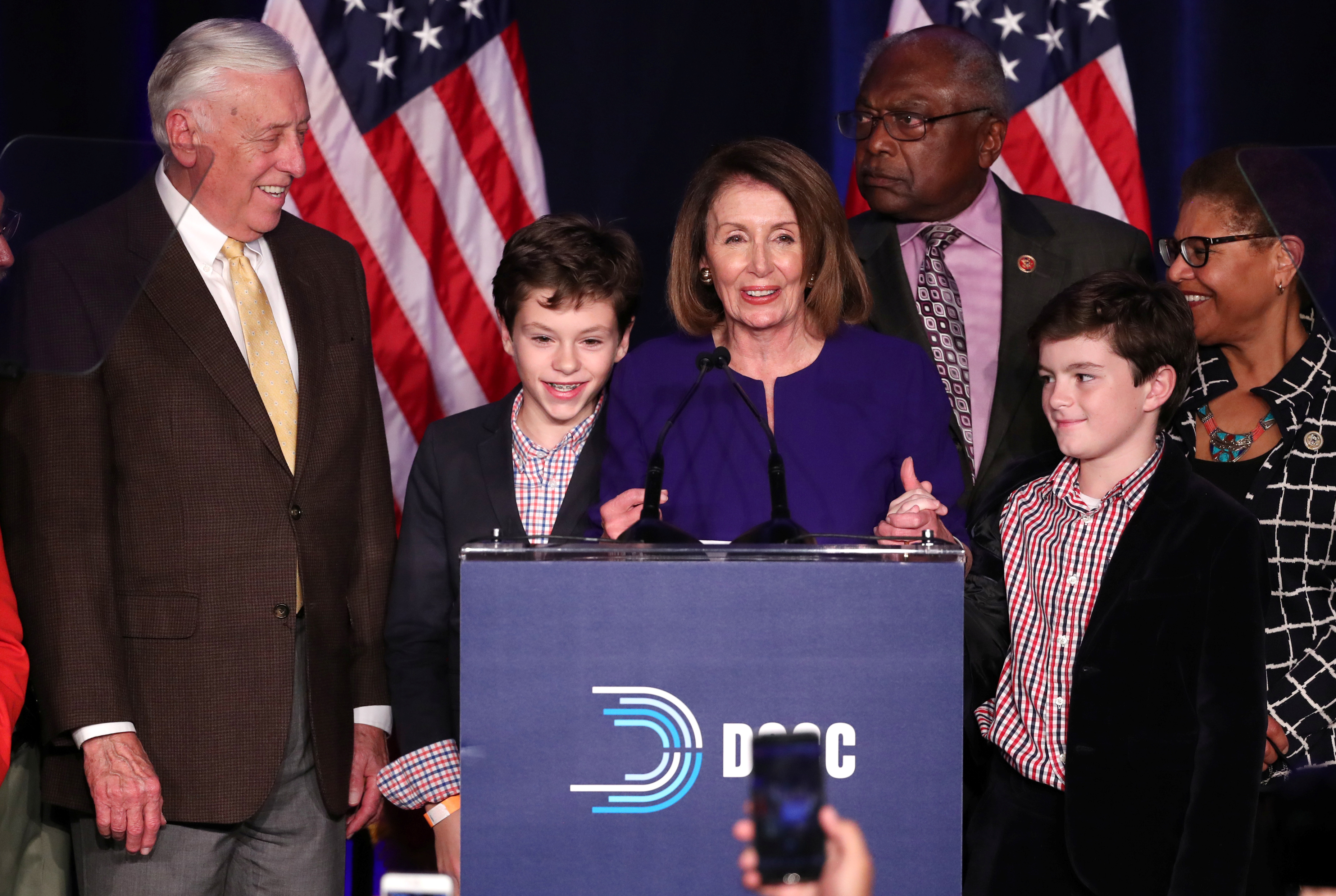 U.S. House Minority Leader Nancy Pelosi celebrates Democrats winning House majority in Washington