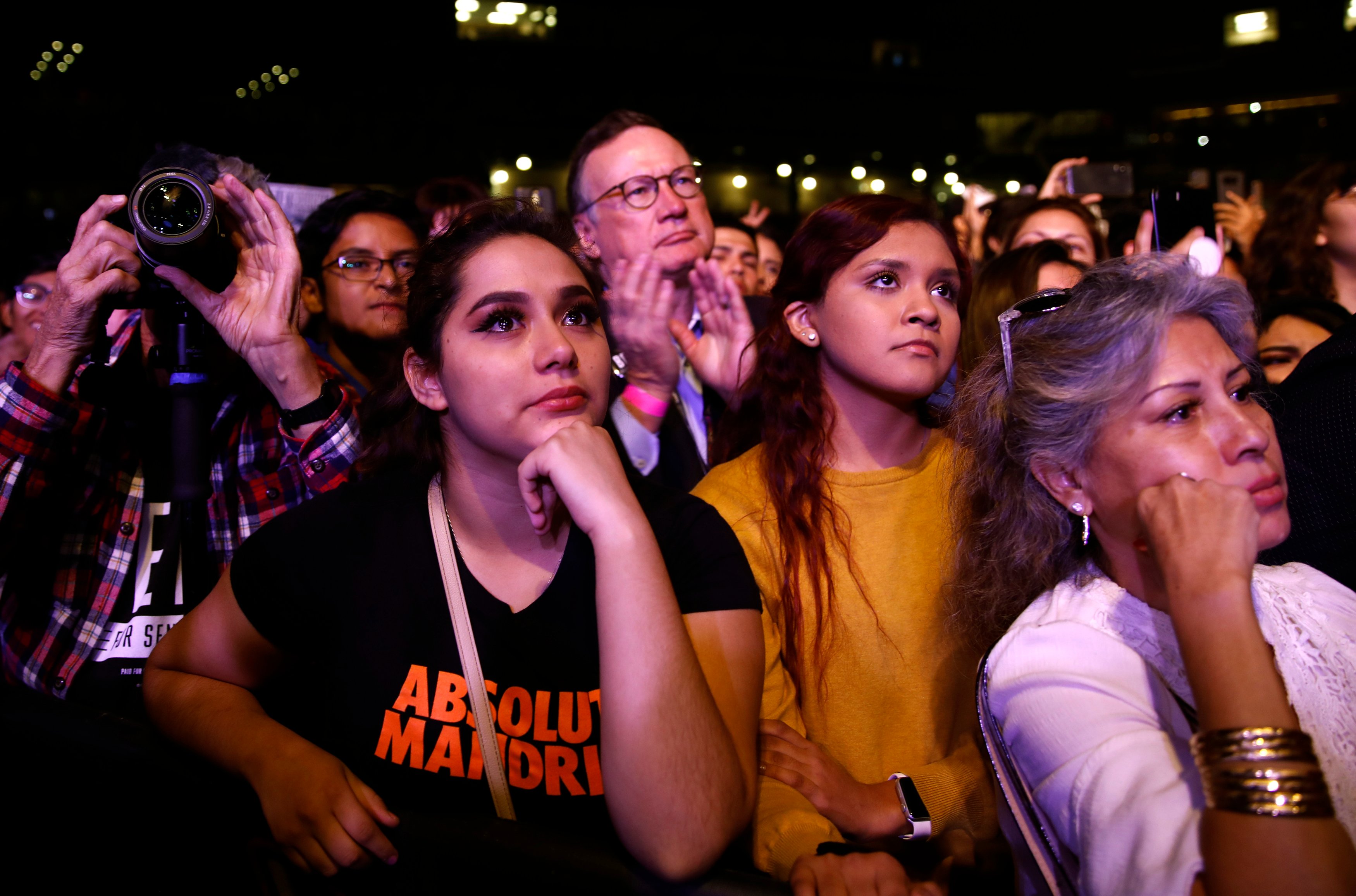 Supporters react as Democratic Texas U.S. Senate candidate Rep. Beto O'Rourke concedes to Senator Ted Cruz at his midterm election night party in El Paso, Texas, U.S., November 6, 2018. REUTERS/Adria Malcolm - HP1EEB70GIQ5A