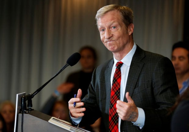 Tom Steyer, a hedge fund manager and a prominent Democratic fundraiser who has mounted a high-profile advertising campaign advocating the impeachment of U.S. President Donald Trump, holds a news conference to announce plans for his political future, in Washington, U.S., January 8, 2018. REUTERS/Joshua Roberts