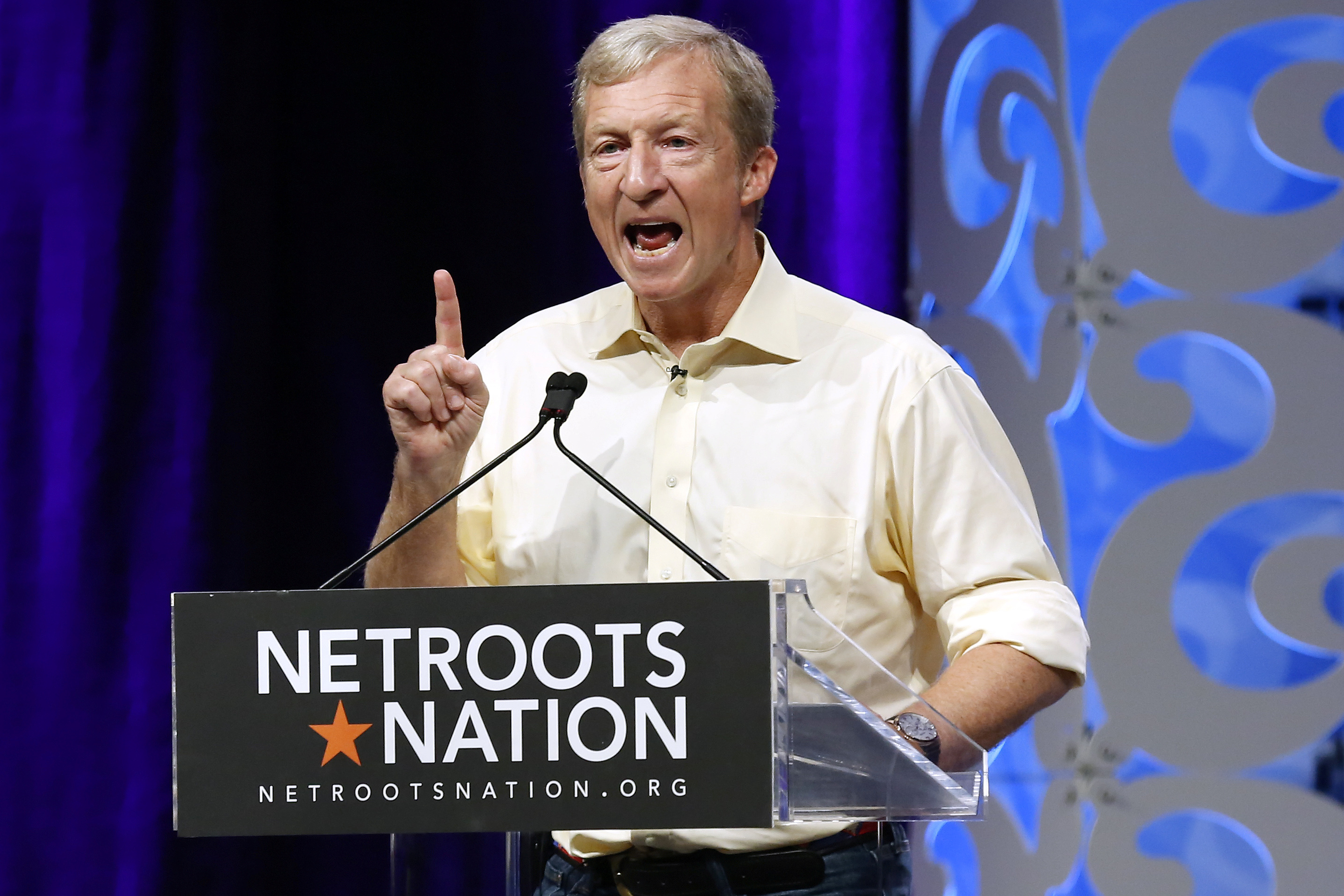 Tom Steyer speaks at the Netroots Nation annual conference for political progressives in New Orleans
