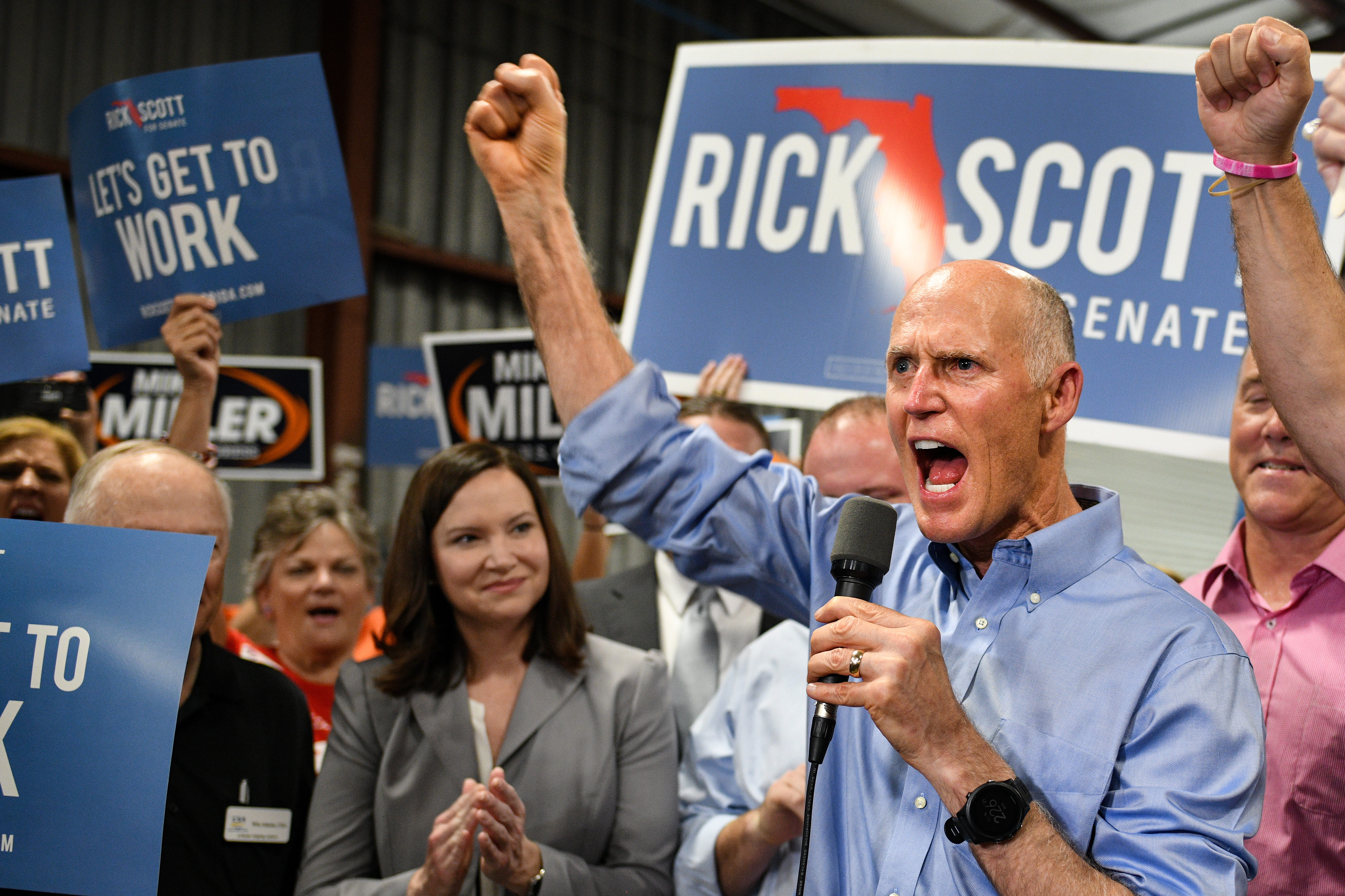 Florida Republican Senate candidate Rick Scott attends a Get Out the Vote Rally at Skyline Attractions on November 2, 2018 in Orlando, Florida. (Jeff J Mitchell/Getty Images)