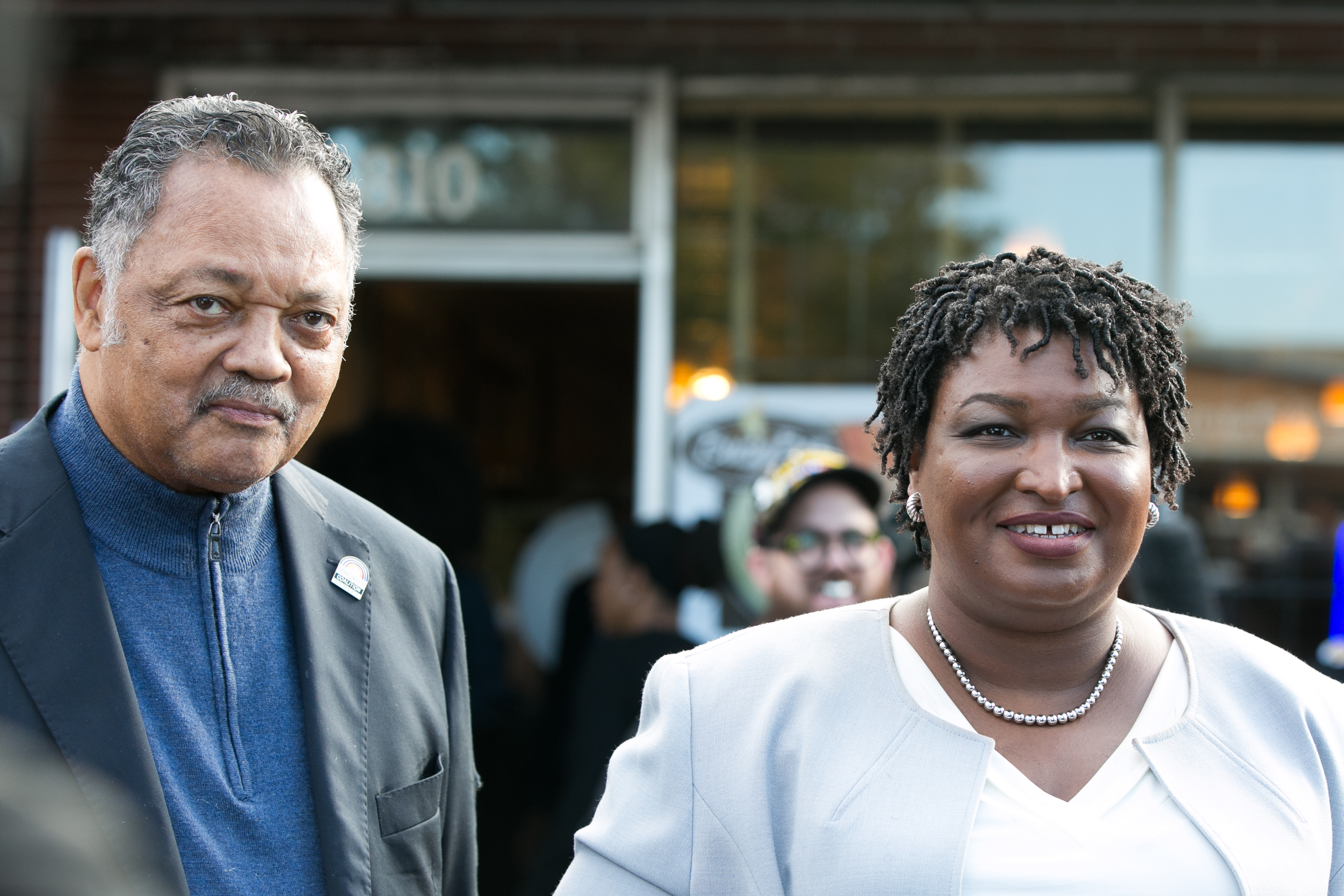 Rev. Jesse Jackson stands with Democratic Gubernatorial candidate Stacey Abrams outside the Busy Bee Cafe on November 6, 2018 in Atlanta, Georgia. (Jessica McGowan/Getty Images)