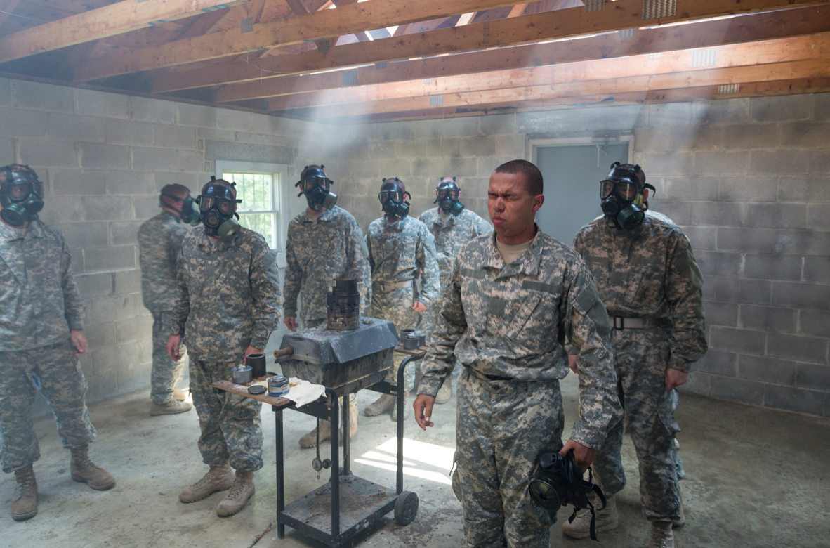 New cadets at the United States Military Academy at West Point, NY conduct gas chamber exercises during cadet basic training, July 23rd, 2014. Cadet basic training is a seven-week summer program that teaches fundamental military tactics and procedures. (US Army photo by Staff Sgt. Vito T. Bryant)