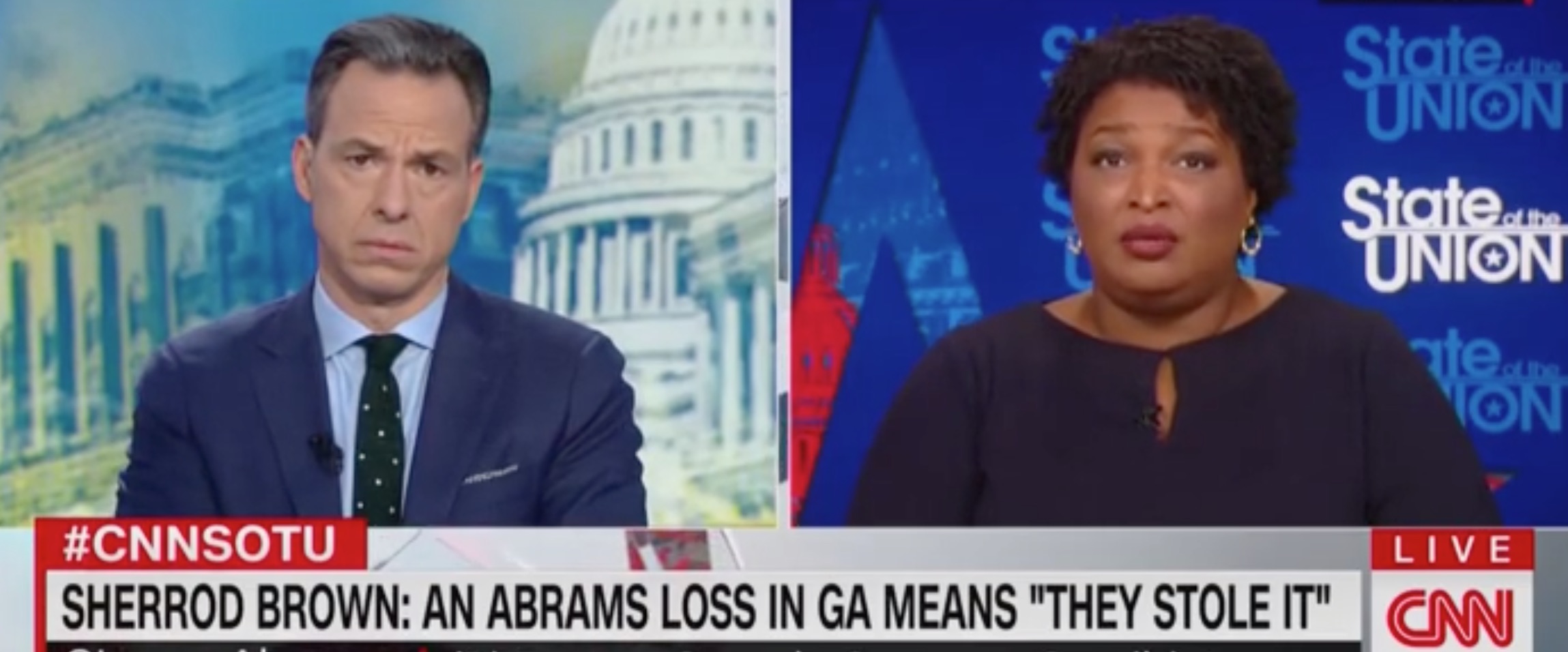 Former Georgia gubernatorial candidate Stacey Abrams appears on CNN. Screen Shot/CNN