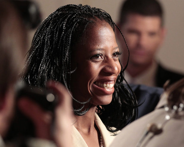 Mia Love, the Republican candidate for the 4th congressional district, talks to the press from the party headquarters as results come in for the U.S. presidential election in Salt Lake City, Utah, November 6, 2012. REUTERS/George Frey