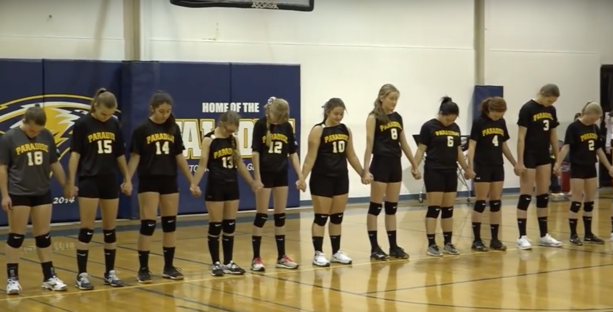 Paradise Adventist Academy's volleyball team surprised by opponents at Forest Lake Christian. Screen Shot/YouTube/V T