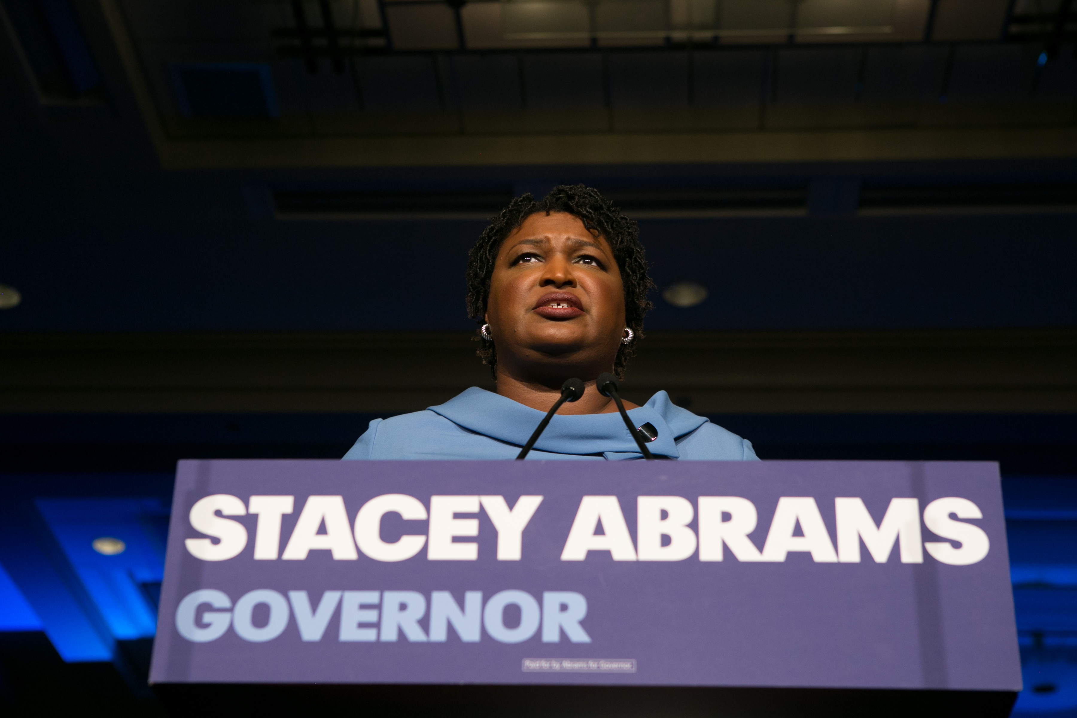 Democratic Gubernatorial candidate Stacey Abrams addresses supporters at an election watch party on November 6, 2018 in Atlanta, Georgia. (Jessica McGowan/Getty Images)