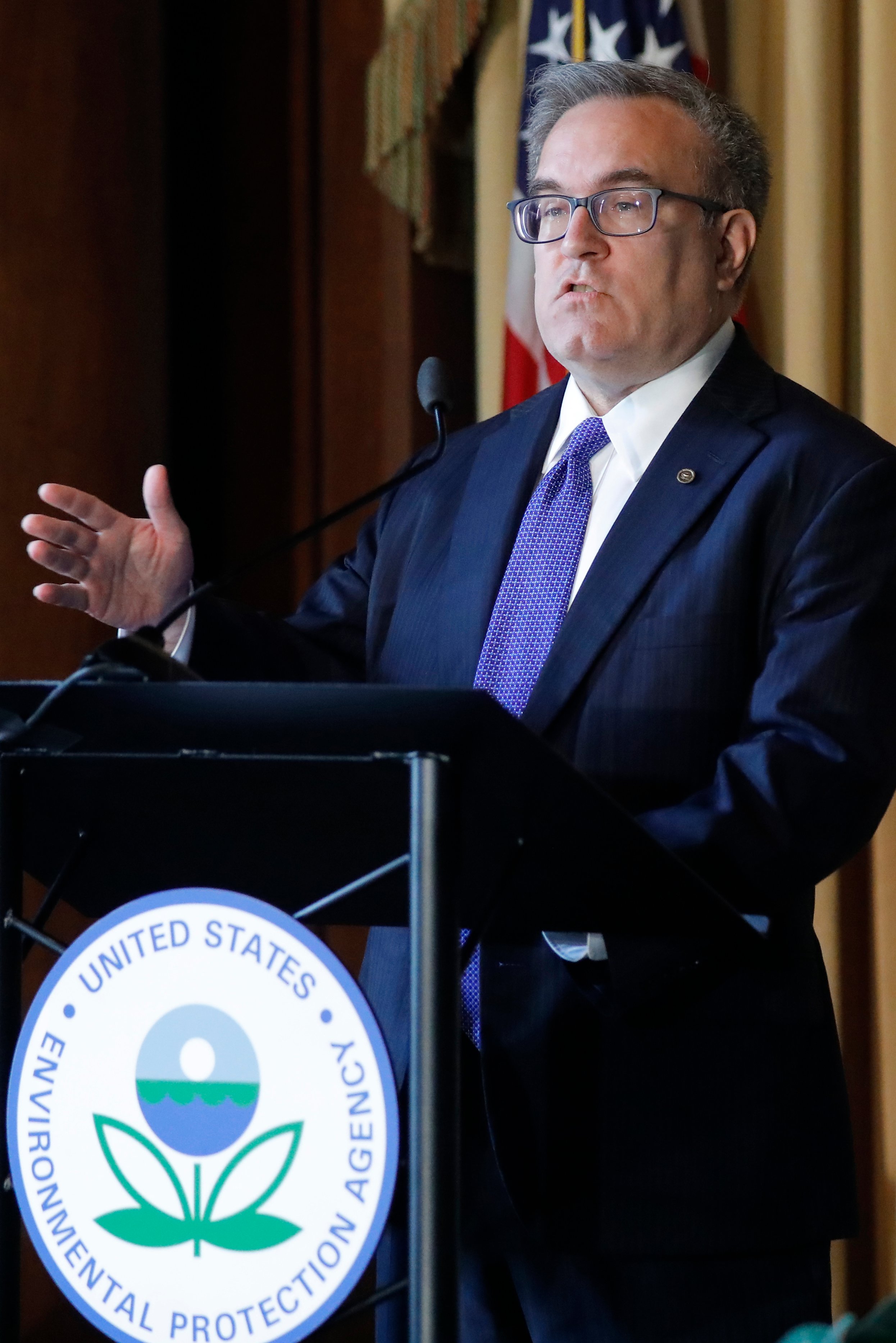 U.S. Environmental Protection Agency (EPA) Acting Administrator Andrew Wheeler addresses EPA staff at EPA headquarters in Washington, U.S., July 11, 2018. REUTERS/Ting Shen