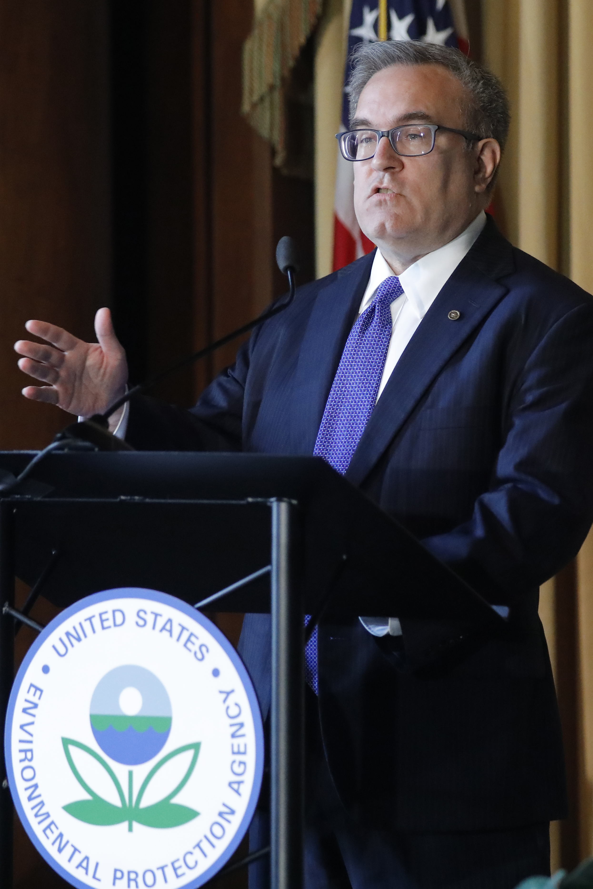 U.S. Environmental Protection Agency (EPA) Acting Administrator Andrew Wheeler addresses EPA staff at EPA headquarters in Washington, U.S., July 11, 2018. REUTERS/Ting Shen