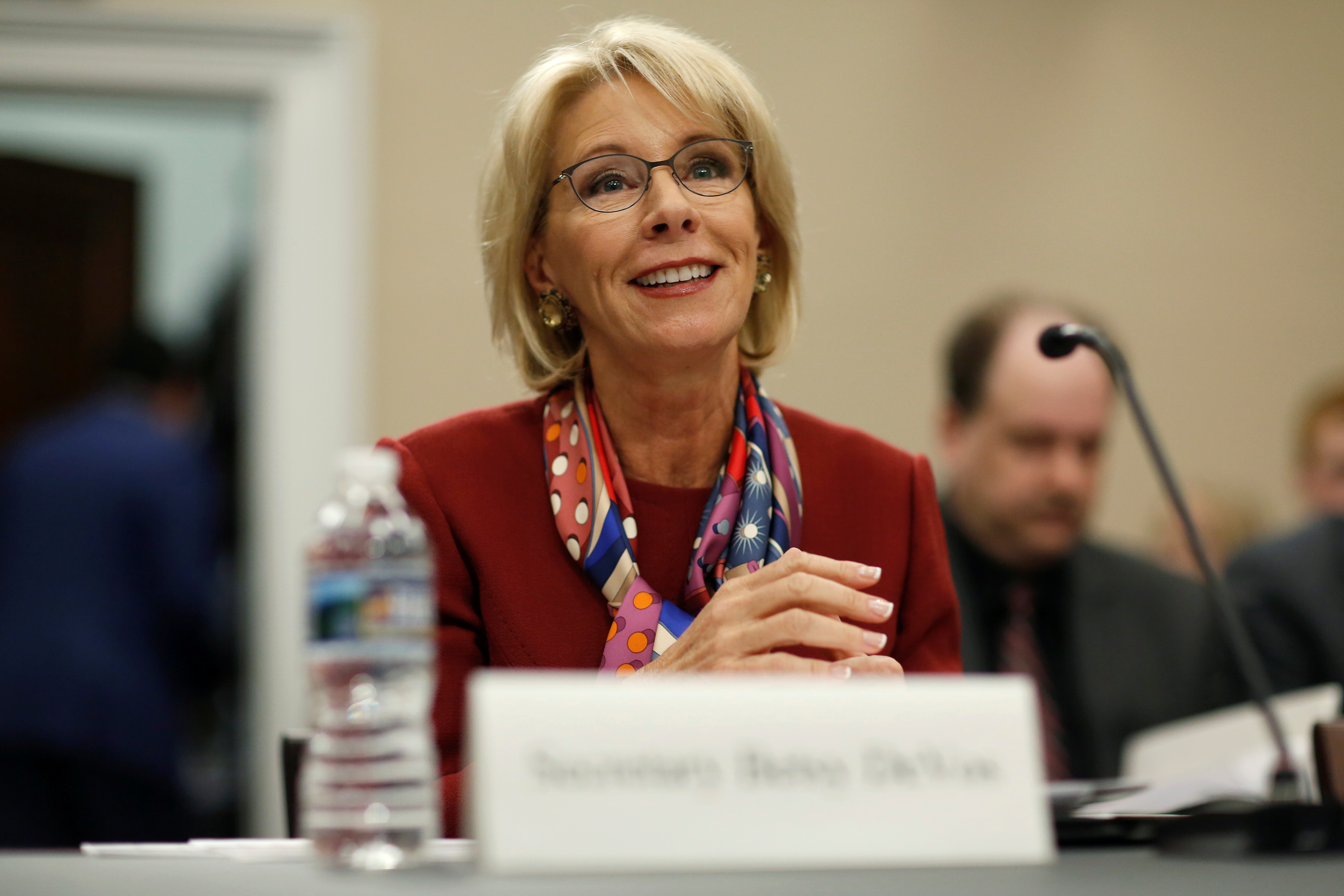 U.S. Secretary of Education Betsy DeVos testifies to the House Appropriations Labor, Health and Human Services, Education, and Related Agencies Subcommittee on the FY2019 budget request for the Department Education on Capitol Hill in Washington, U.S., March 20, 2018. REUTERS/Joshua Roberts