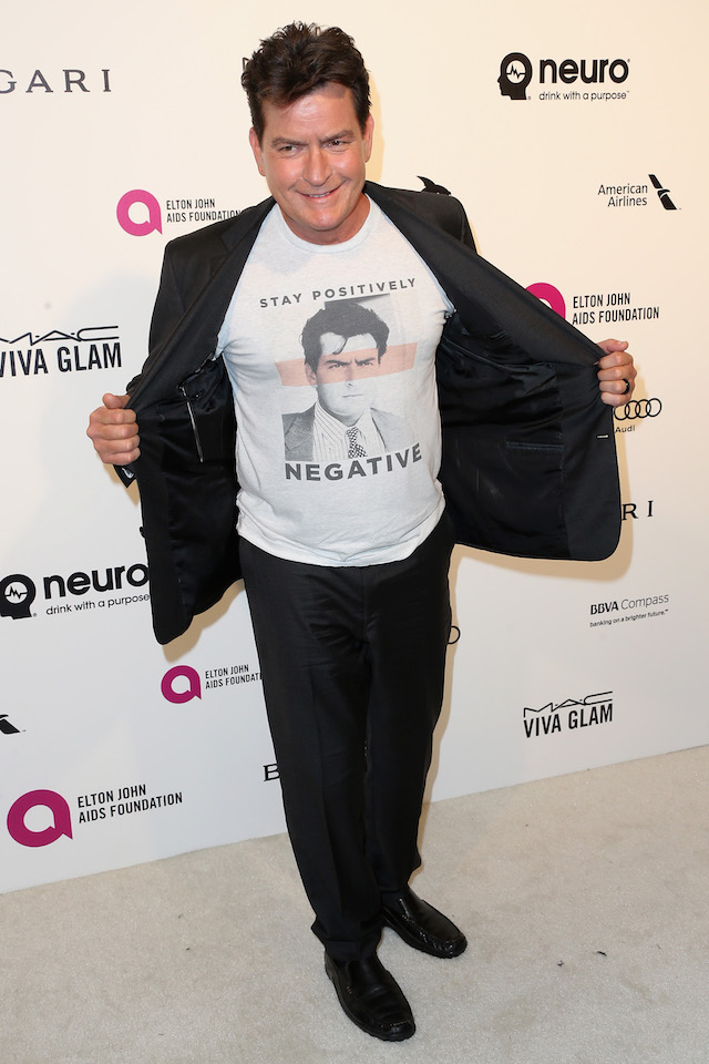 Actor Charlie Sheen attends the 24th Annual Elton John AIDS Foundation's Oscar Viewing Party on February 28, 2016 in West Hollywood, California. (Photo by Frederick M. Brown/Getty Images)