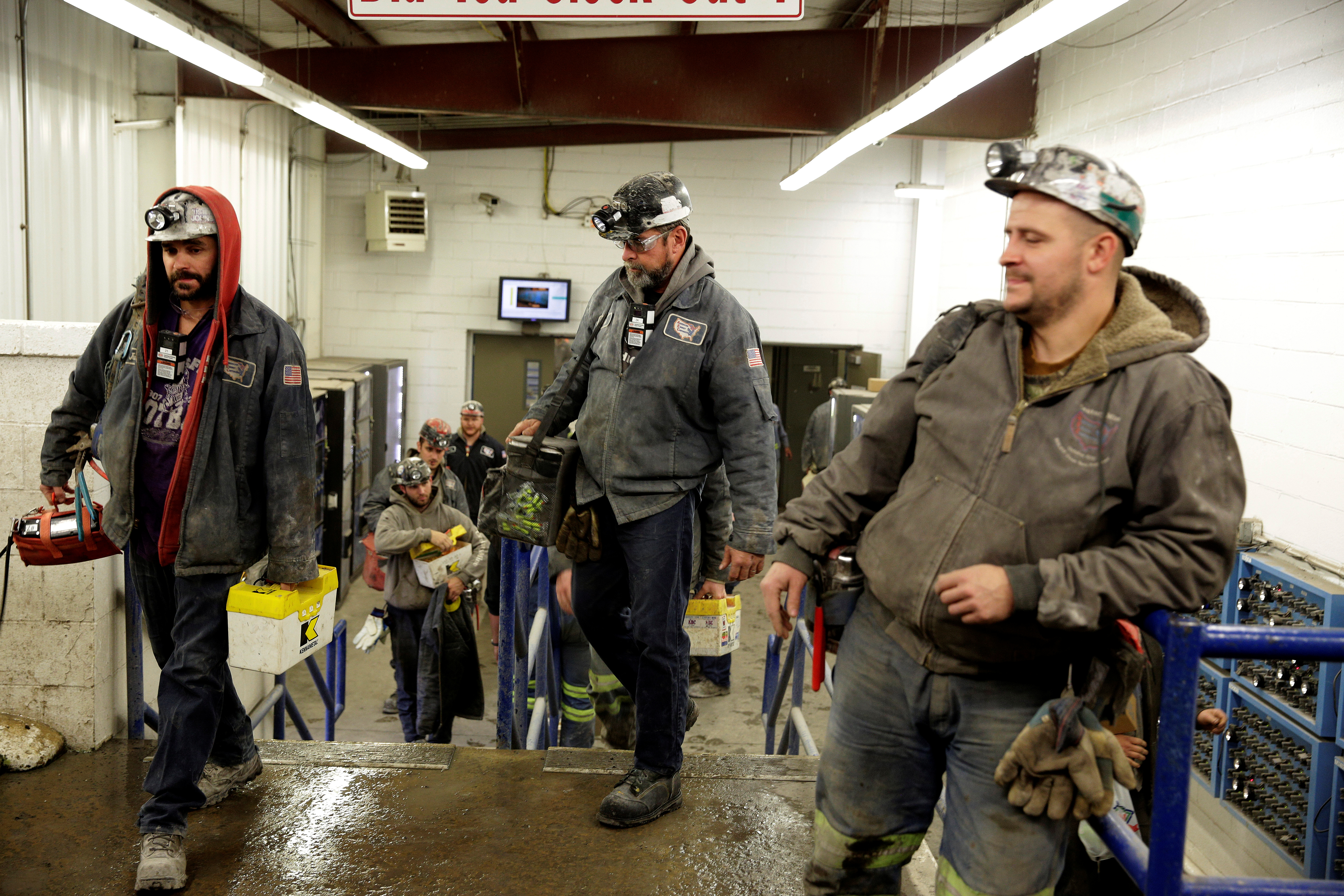 Miners arrives for the start of their shift at the American Energy Corporation Century Mine in Beallsville, Ohio, November 7, 2017. REUTERS/Joshua Roberts