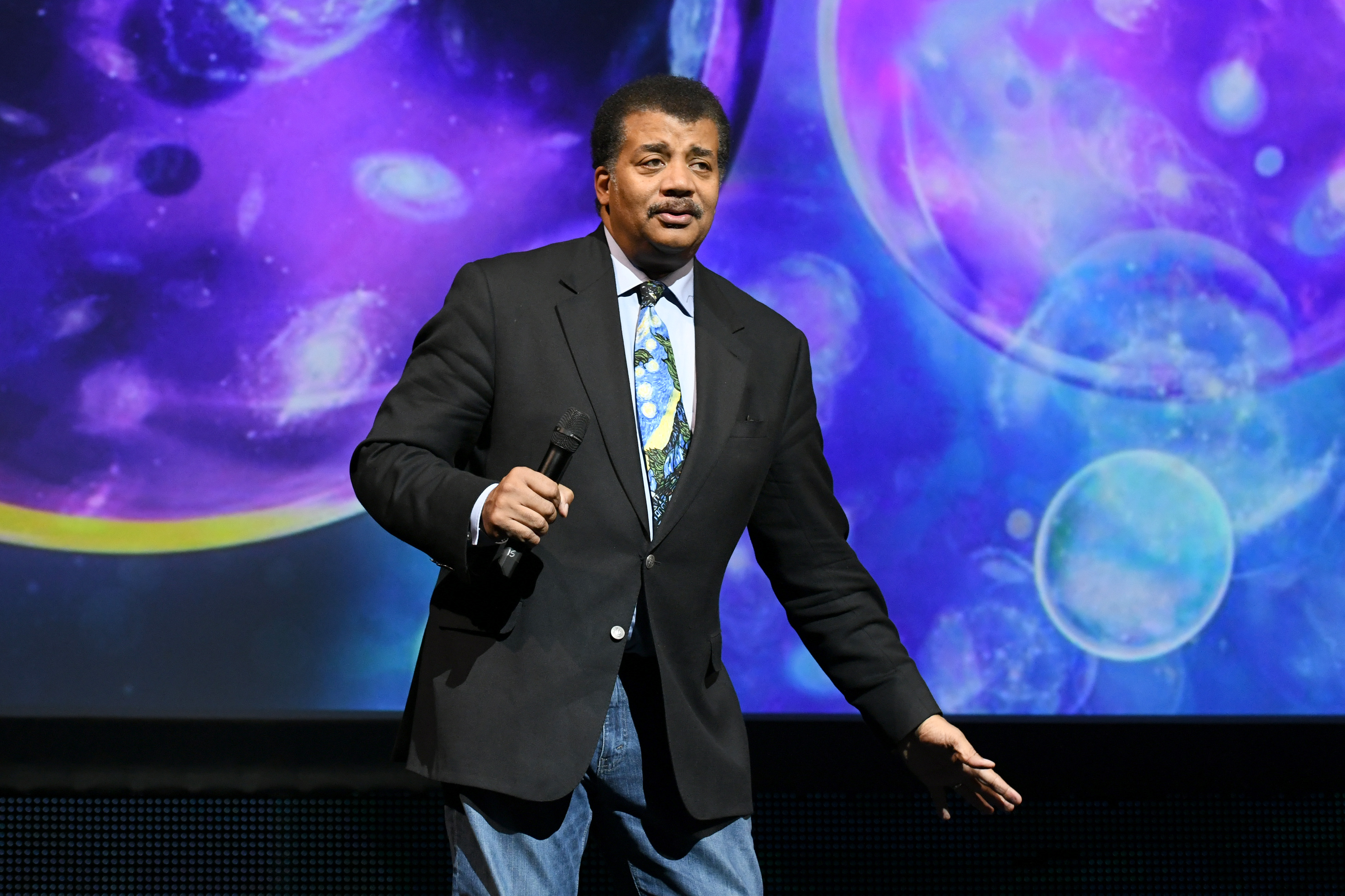 American Astrophysicist Neil deGrasse Tyson speaks onstage during the Onward18 Conference - Day 1 on October 23, 2018 in New York City. (Photo by Craig Barritt/Getty Images for Onward18)