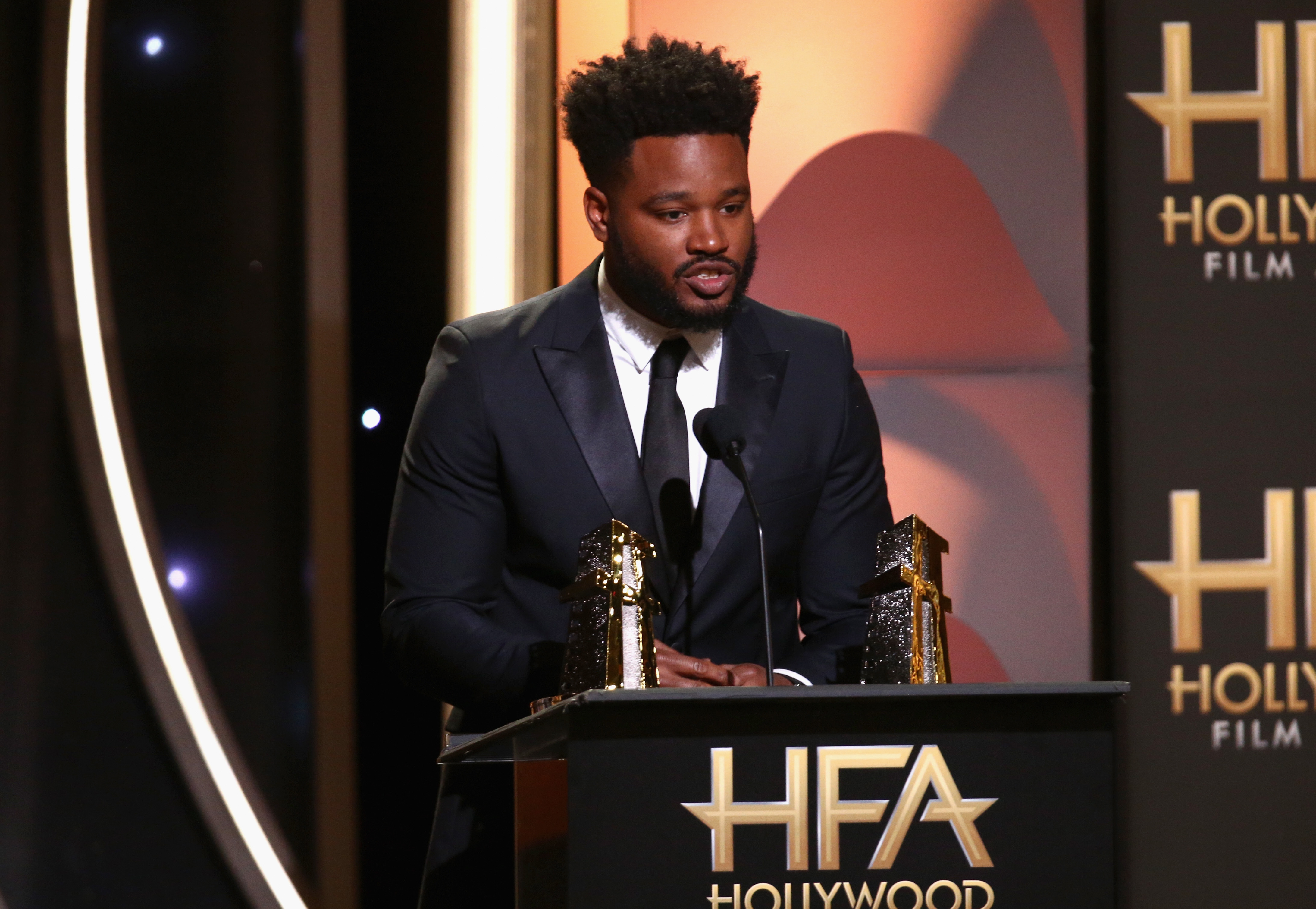 BEVERLY HILLS, CA - NOVEMBER 04: Ryan Coogler accepts the Hollywood Film Award for "Black Panther" onstage during the 22nd Annual Hollywood Film Awards at The Beverly Hilton Hotel on November 4, 2018 in Beverly Hills, California. (Photo by Tommaso Boddi/Getty Images)