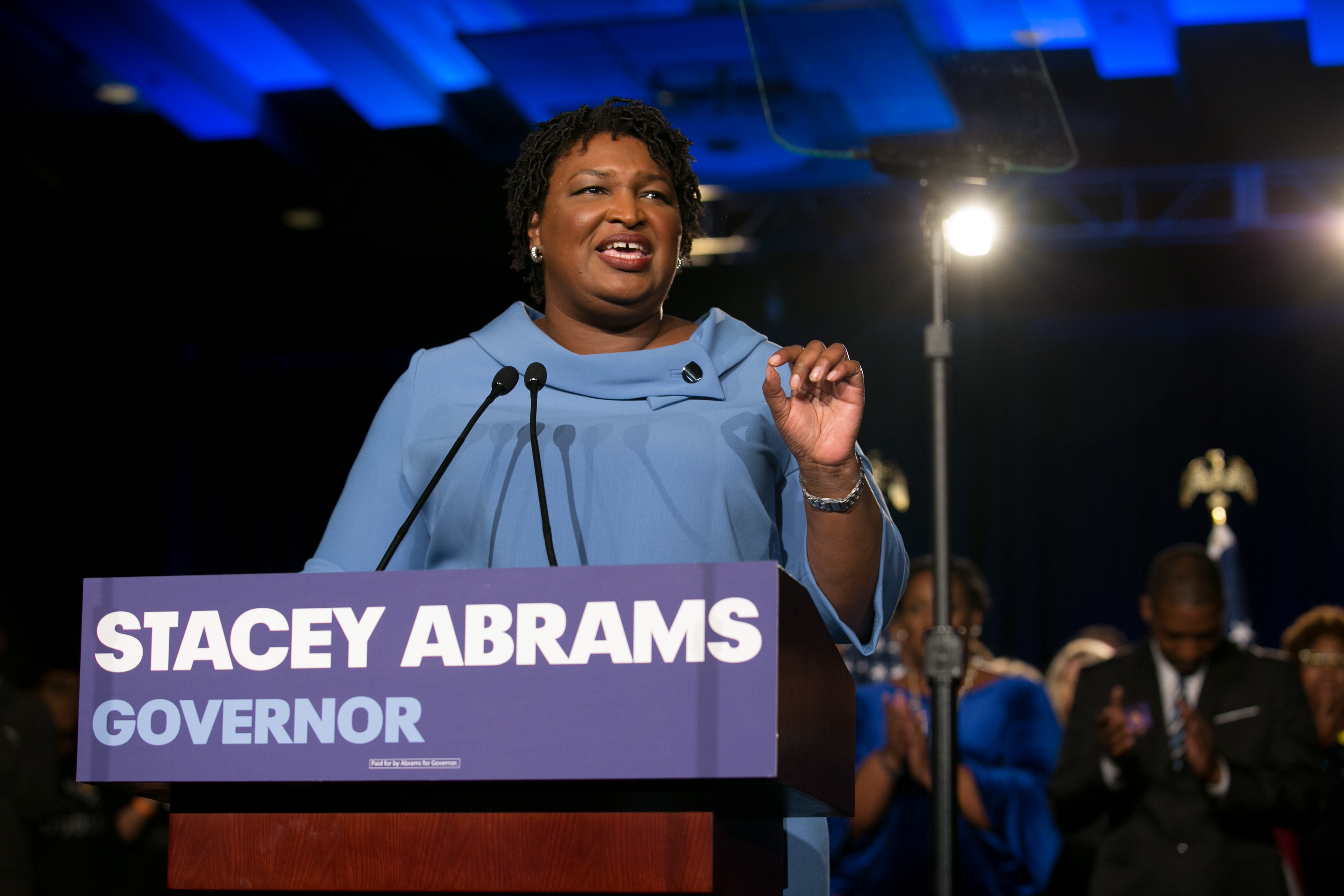 ]Democratic Gubernatorial candidate Stacey Abrams addresses supporters at an election watch party on November 6, 2018 in Atlanta, Georgia. (Photo by Jessica McGowan/Getty Images)