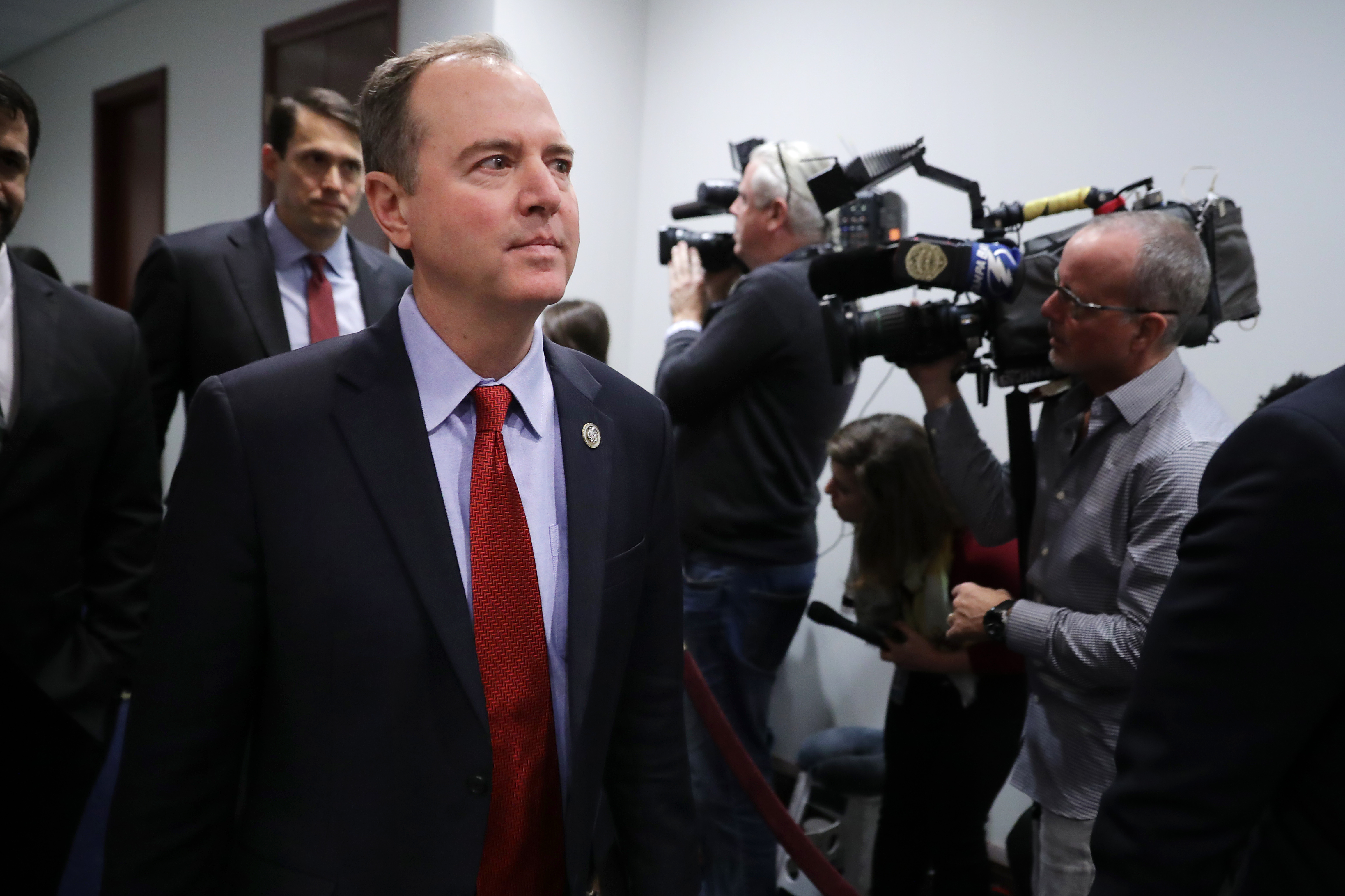 House Intelligence Committee ranking member Rep. Adam Schiff (D-CA) arrives for a Democratic caucus meeting in the U.S. Capitol Visitors Center November 14, 2018 in Washington, DC. (Photo by Chip Somodevilla/Getty Images)