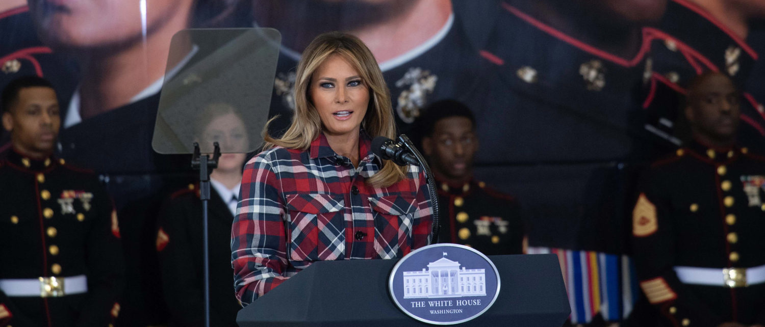 US First Lady Melania Trump speaks at a Toys for Tots event at Joint Base nacostia-Bolling in Washington, DC, on December 11, 2018. - Toys for Tots is a program run by the United States Marine Corps Reserve which distributes toys to children whose parents cannot afford to buy them gifts for Christmas. (Photo: NICHOLAS KAMM/AFP/Getty Images)
