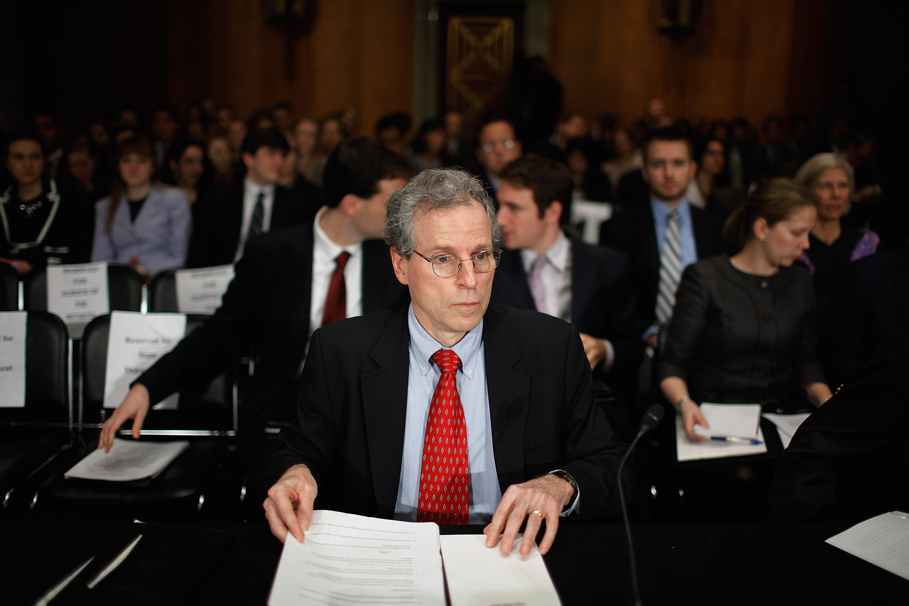 WASHINGTON, DC - MARCH 01: U.S. Ambassador to Syria Robert Ford prepares to testify before the Senate Foreign Relations Committee on Capitol Hill March 1, 2012 in Washington, DC. The Obama administration pulled Ford and his staff out of Syria in December after it was clear that President Bashar Assad's regime could not guarantee their security. The nearly year-long uprising against the Assad regime continues; however, rebels were forced today to retreat from their stronghold the city of Homs. (Photo by Chip Somodevilla/Getty Images)