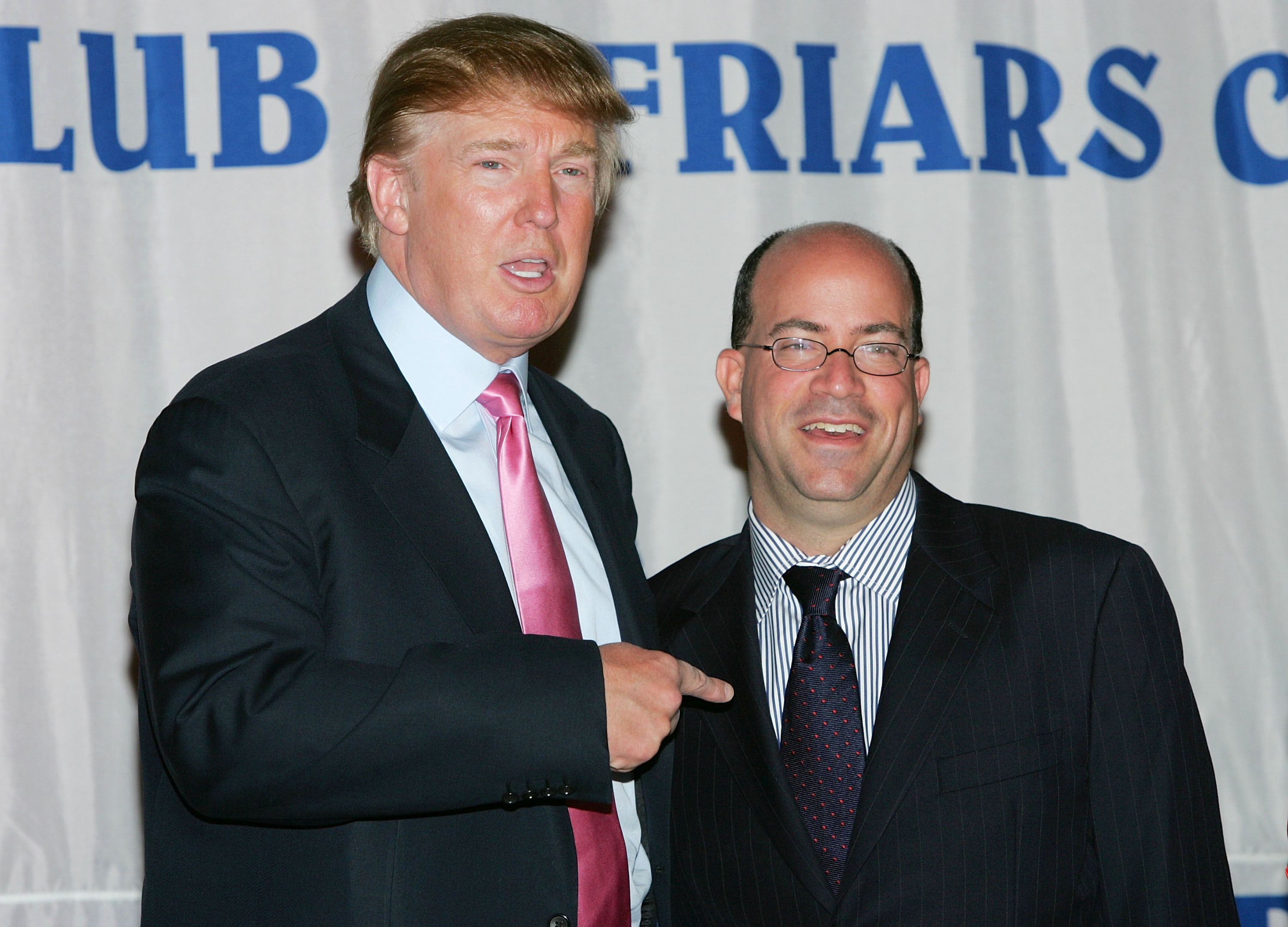 NEW YORK - OCTOBER 15: (L-R) Real Estate mogul and TV personality Donald Trump and NBC Entertainment President Jeff Zucker attend the Donald Trump Friars Club Roast Luncheon at the New York Hilton October 15, 2004 in New York City. (Photo by Evan Agostini/Getty Images)