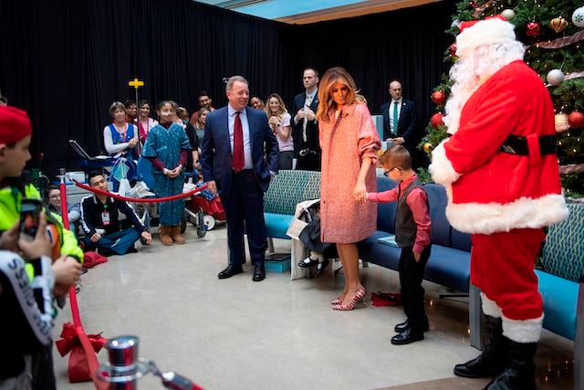 US First Lady Melania Trump visits children at Children's National Hospital in Washington, DC, on December 13, 2018. (Photo credit: JIM WATSON/AFP/Getty Images)