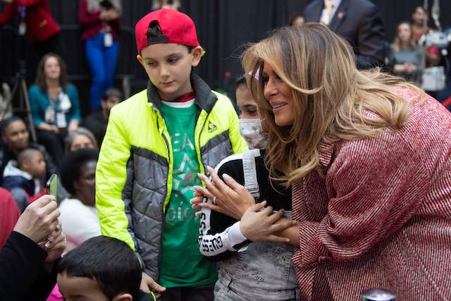 US First Lady Melania Trump visits children at Children's National Hospital in Washington, DC, on December 13, 2018. (Photo credit: JIM WATSON/AFP/Getty Images)