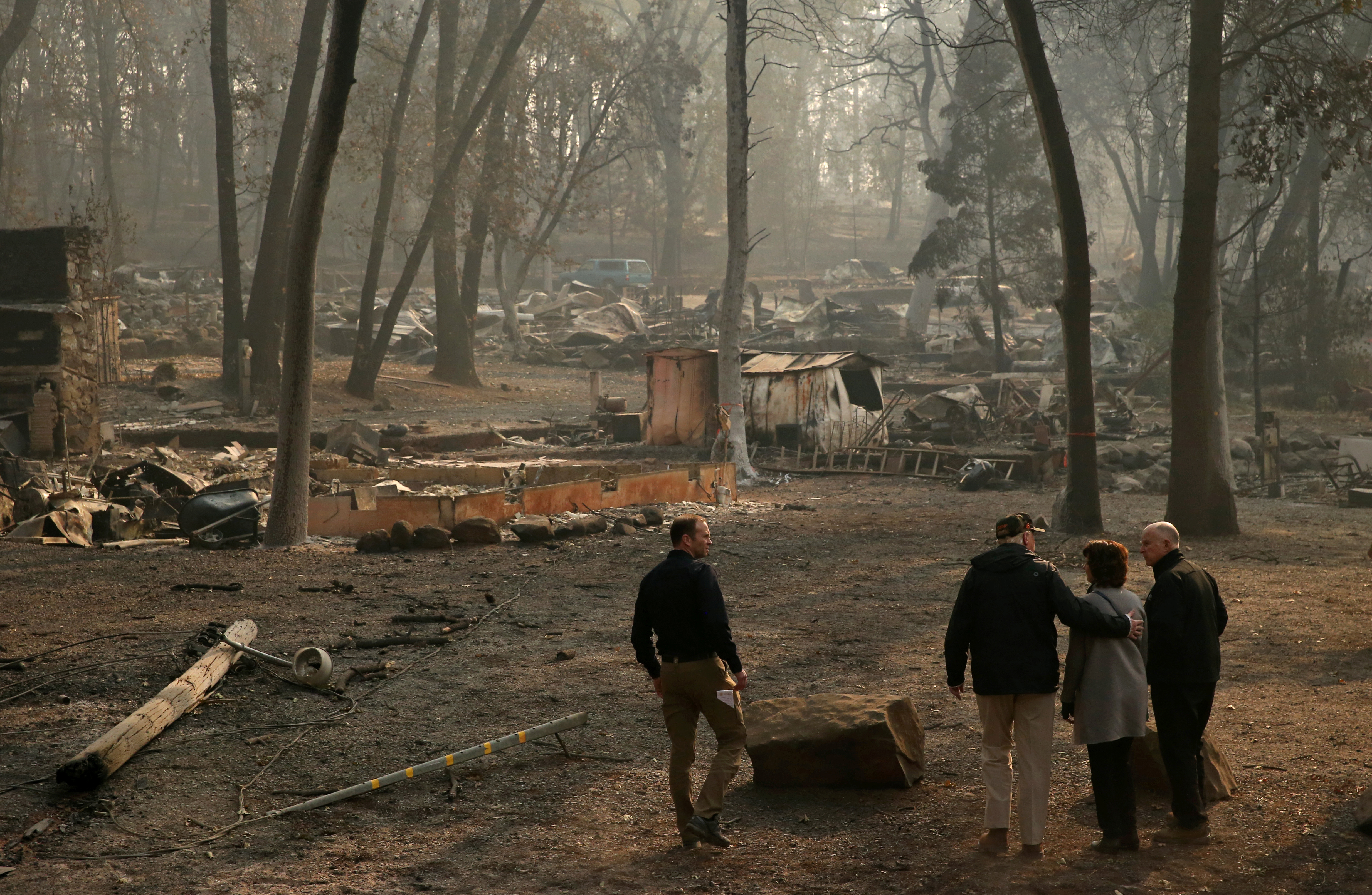 U.S. President Donald Trump visits a neighborhood recently destroyed by the Camp fire in Paradise, California, U.S.