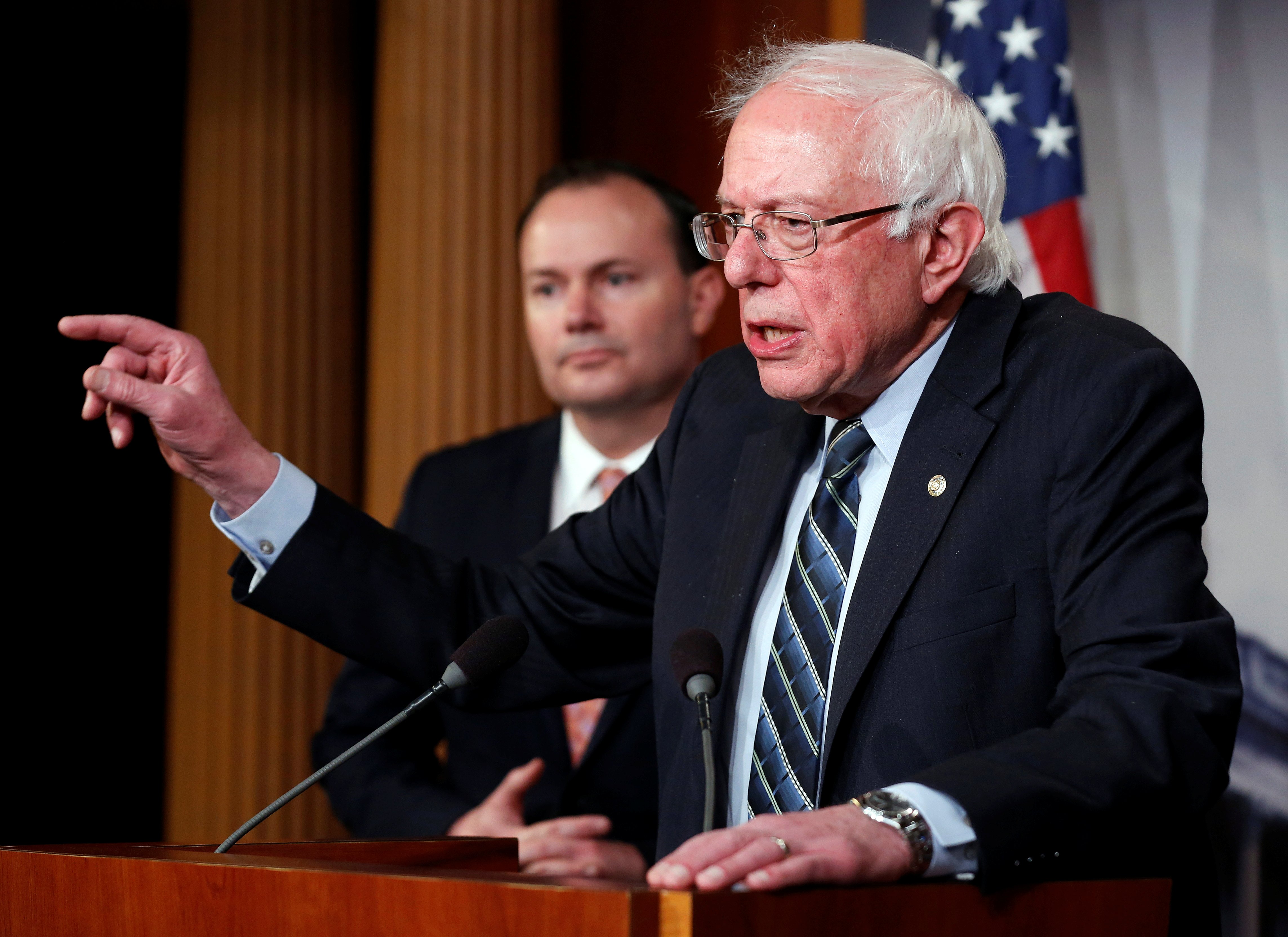 Senator Bernie Sanders (I-VT) speaks after the senate voted on a resolution ending U.S. military support for the war in Yemen on Capitol Hill in Washington