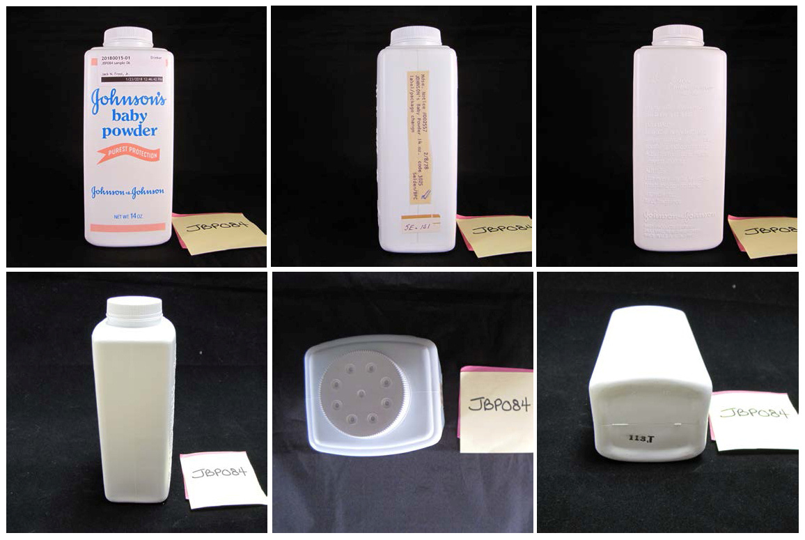 A combination of handout photographs used in a report analyzing a sample of Johnson's Baby Powder from 1978, entered in court as a plaintiff's exhibit in a case against Johnson & Johnson, is pictured in this undated handout photo obtained by Reuters November 9, 2018. Mark Lanier/Handout via REUTERS 