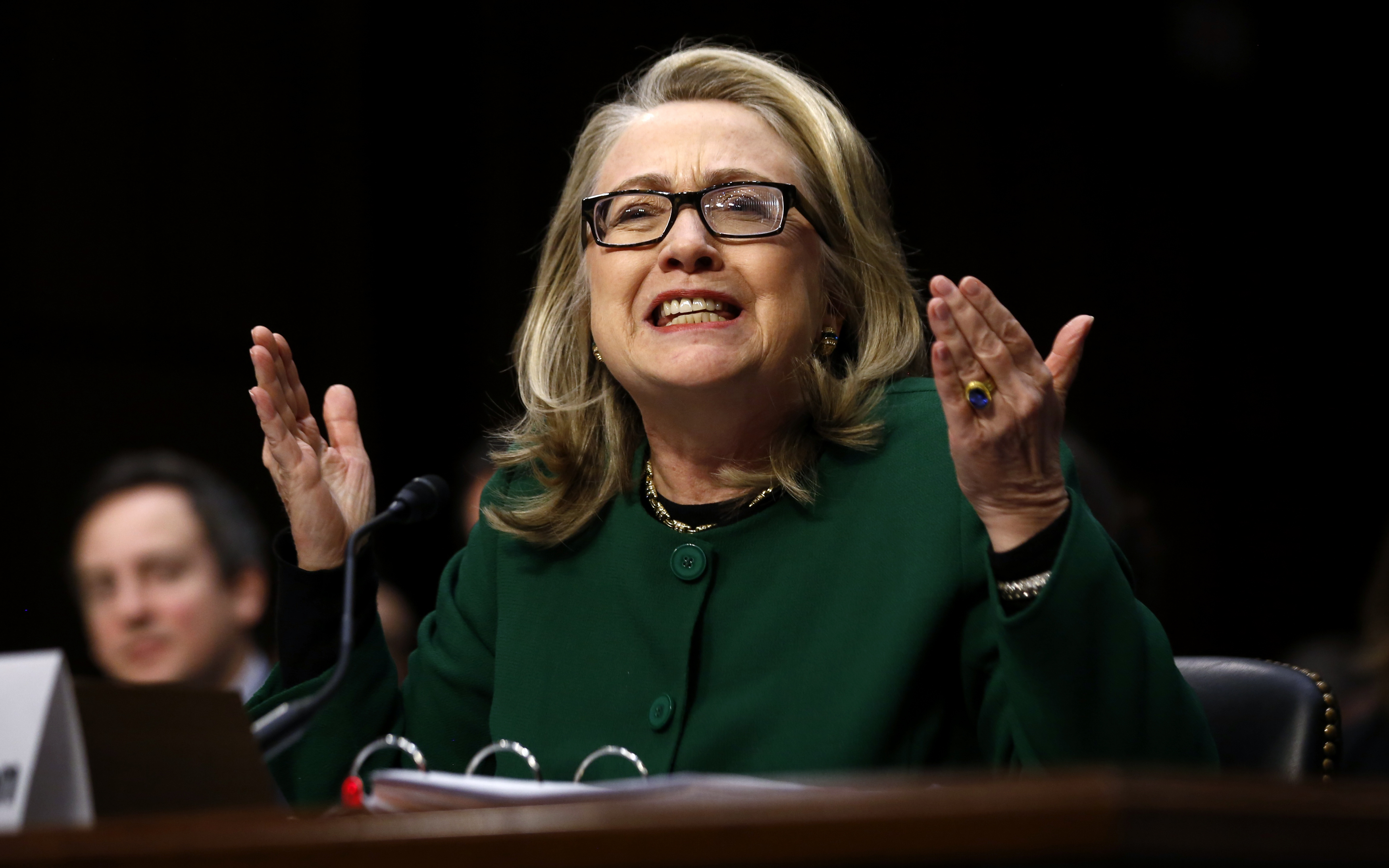 U.S. Secretary of State Hillary Clinton responds forcefully to intense questioning on the September attacks on U.S. diplomatic sites in Benghazi, Libya, during a Senate Foreign Relations Committee hearing on Capitol Hill in Washington January 23, 2013. REUTERS/Jason Reed