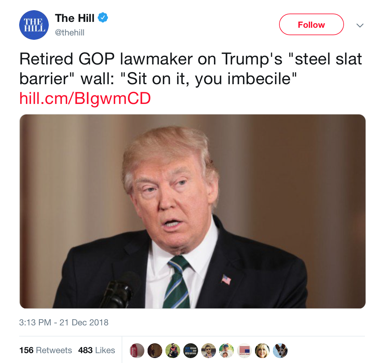 The Hill tweets wrong party in attack on President Donald Trump./Screen Shot