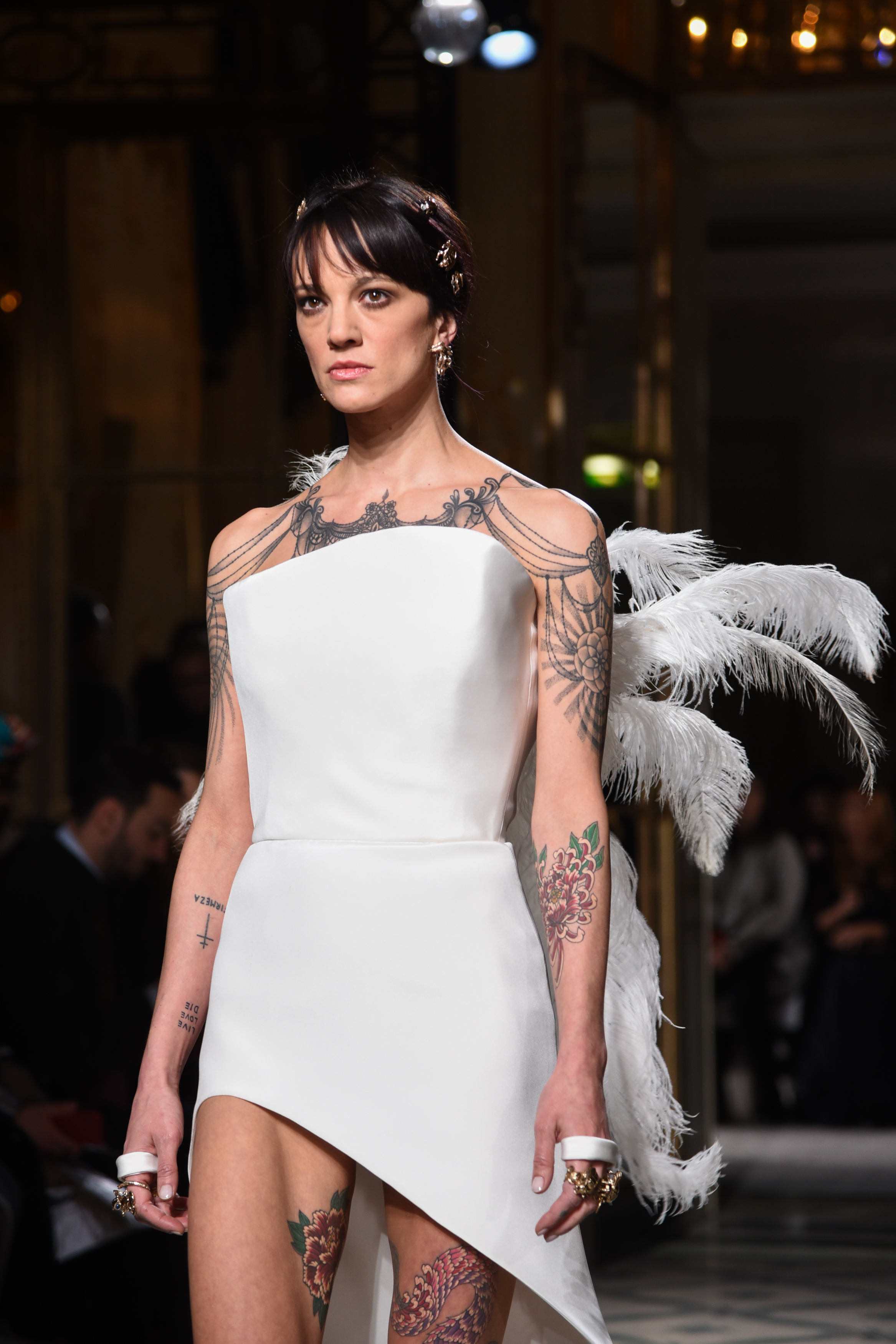 Asia Argento on catwalk for Antonio Grimaldi during Paris Fashion Week Picture by: Starface / SplashNews.com