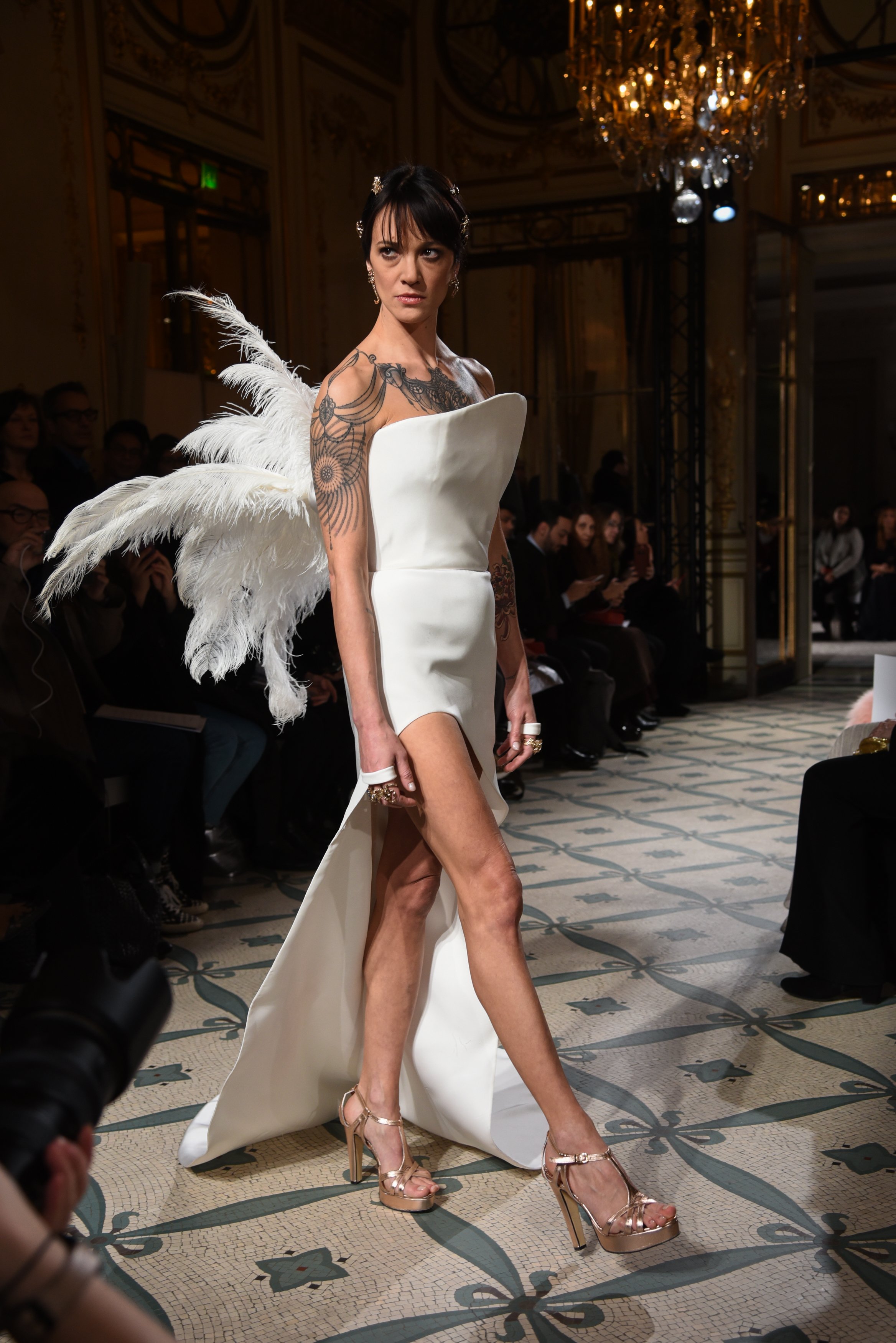 Asia Argento on catwalk for Antonio Grimaldi during Paris Fashion Week Picture by: Starface / SplashNews.com