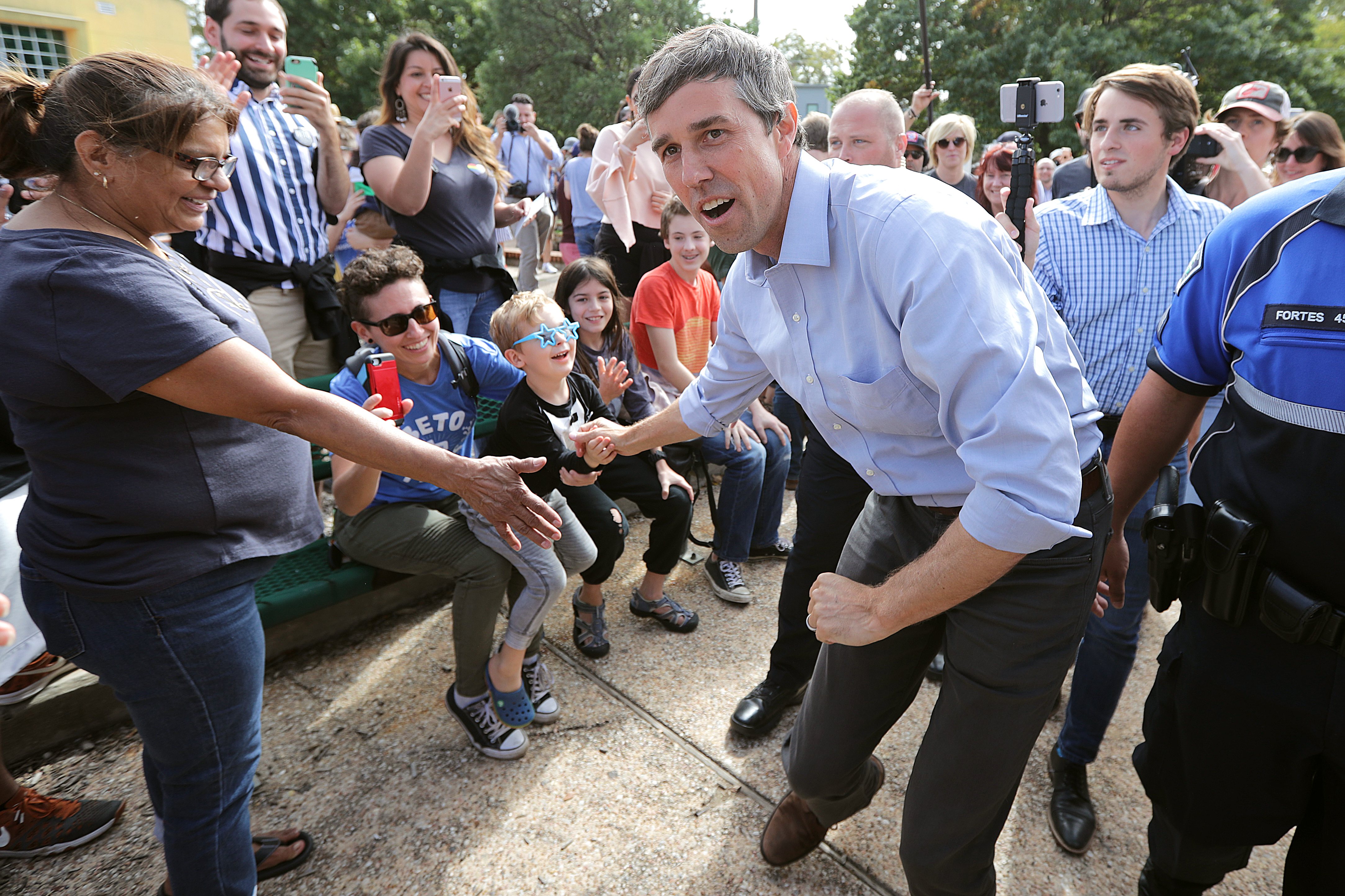 Senate candidate Rep. Beto O'Rourke greets supporters as he arrives for a campaign rally in Austin, Texas. (Chip Somodevilla/Getty Images)
