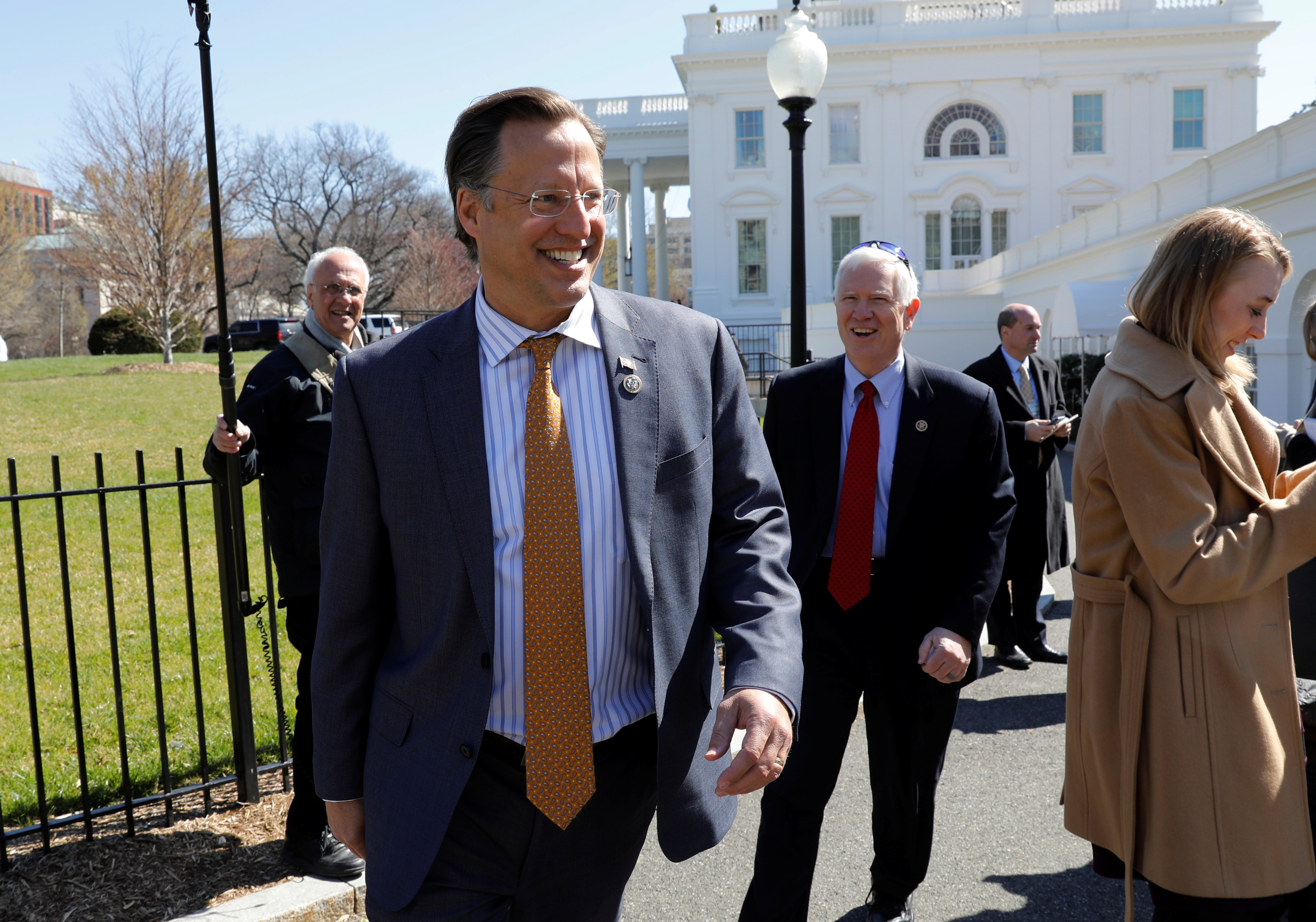 Rep. Dave Brat (R-VA) arrives for a House Freedom Caucus meeting with U.S. President Donald Trump on the plan to replace Obamacare at the White House in Washington, U.S., March 23, 2017. REUTERS/Kevin Lamarque