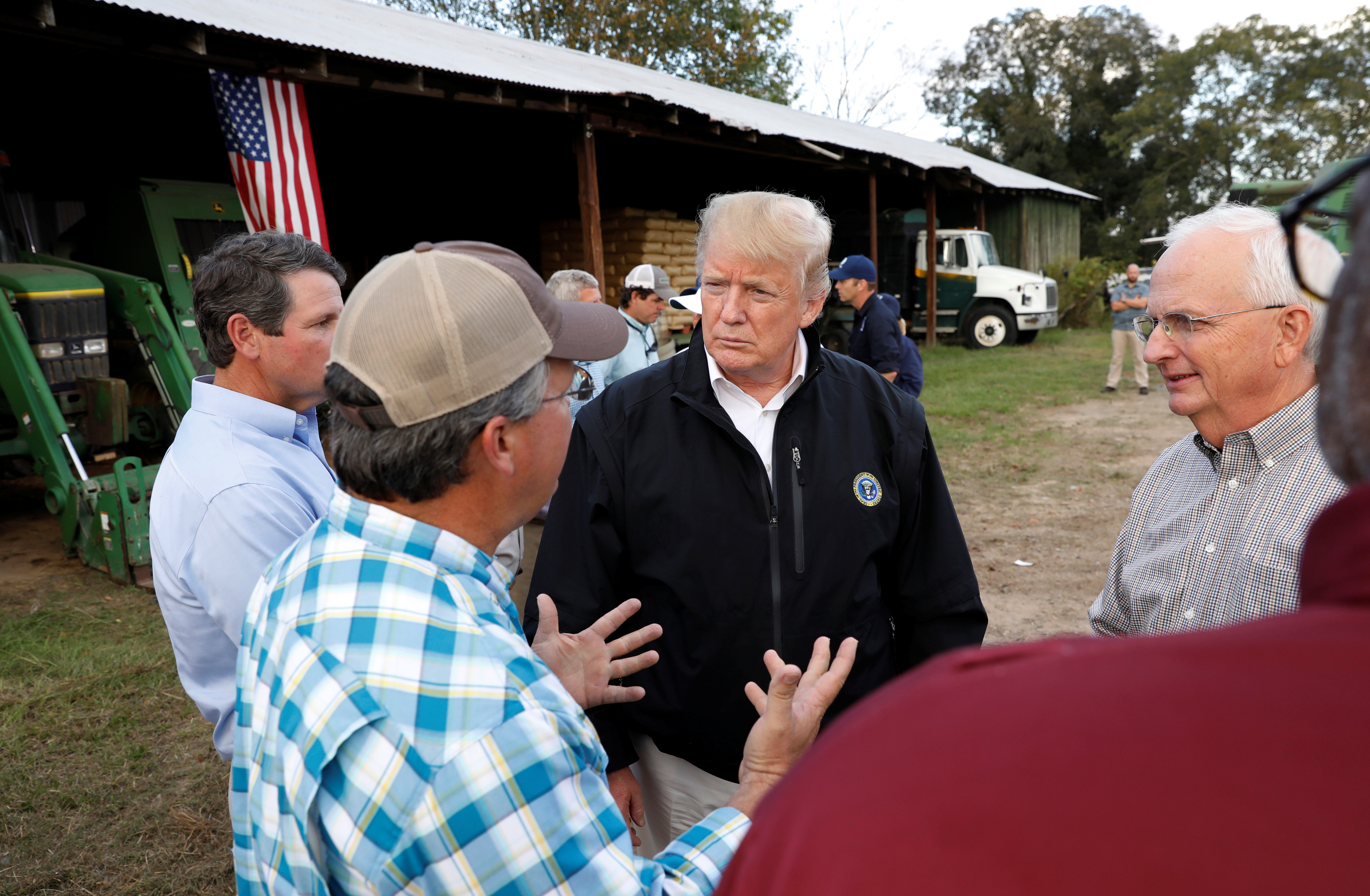 U.S. President Donald Trump meets with farmers affected by Hurricane Michael in Macon, Georgia, U.S., October 15, 2018. REUTERS/Kevin Lamarque